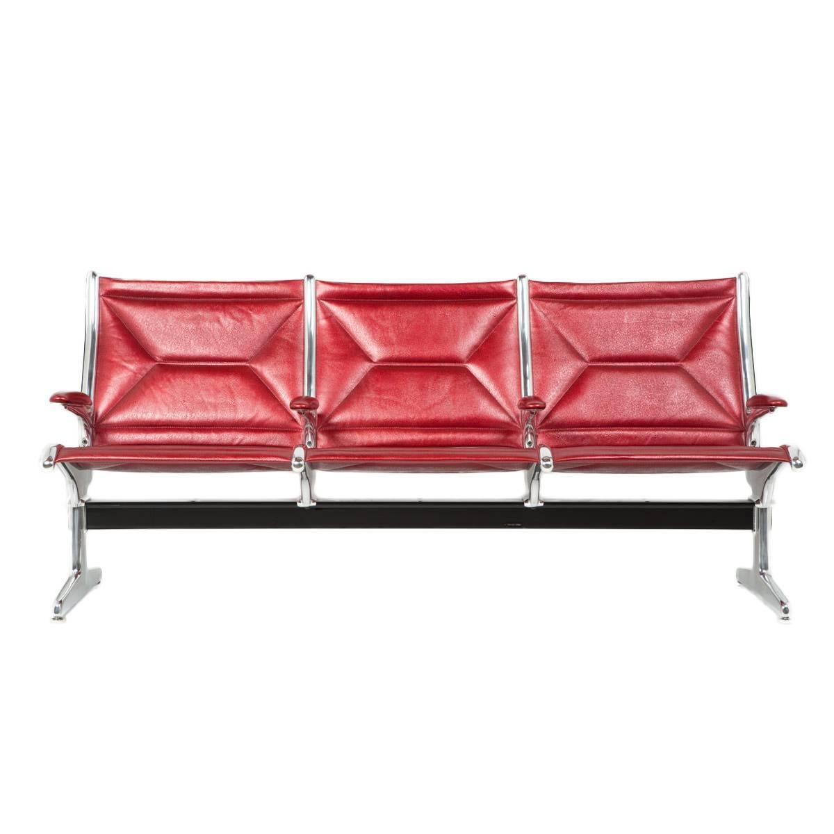 Eames for Herman Miller Tandem Sling Bench in Red Edelman Leather