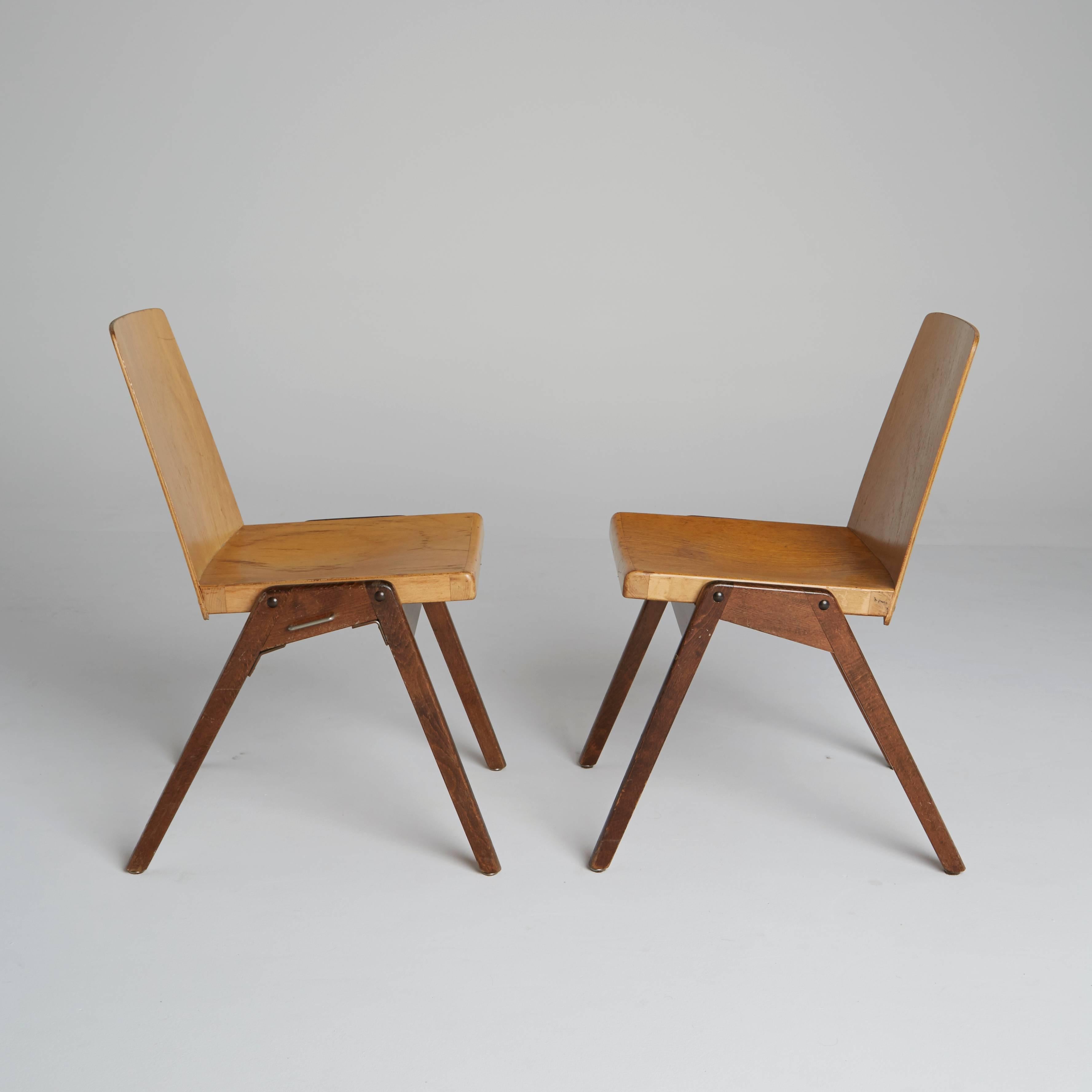 Created by Thonet, a company considered to have changed the industry of wooden furniture in the 19th century with their innovative techniques and quality craftsmanship. These two-tone, wooden side chairs are very rare to find. Their contrasting
