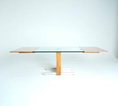 Vladimir Kagan Expandable Glass, Aluminum and Exotic Wood Dining Table