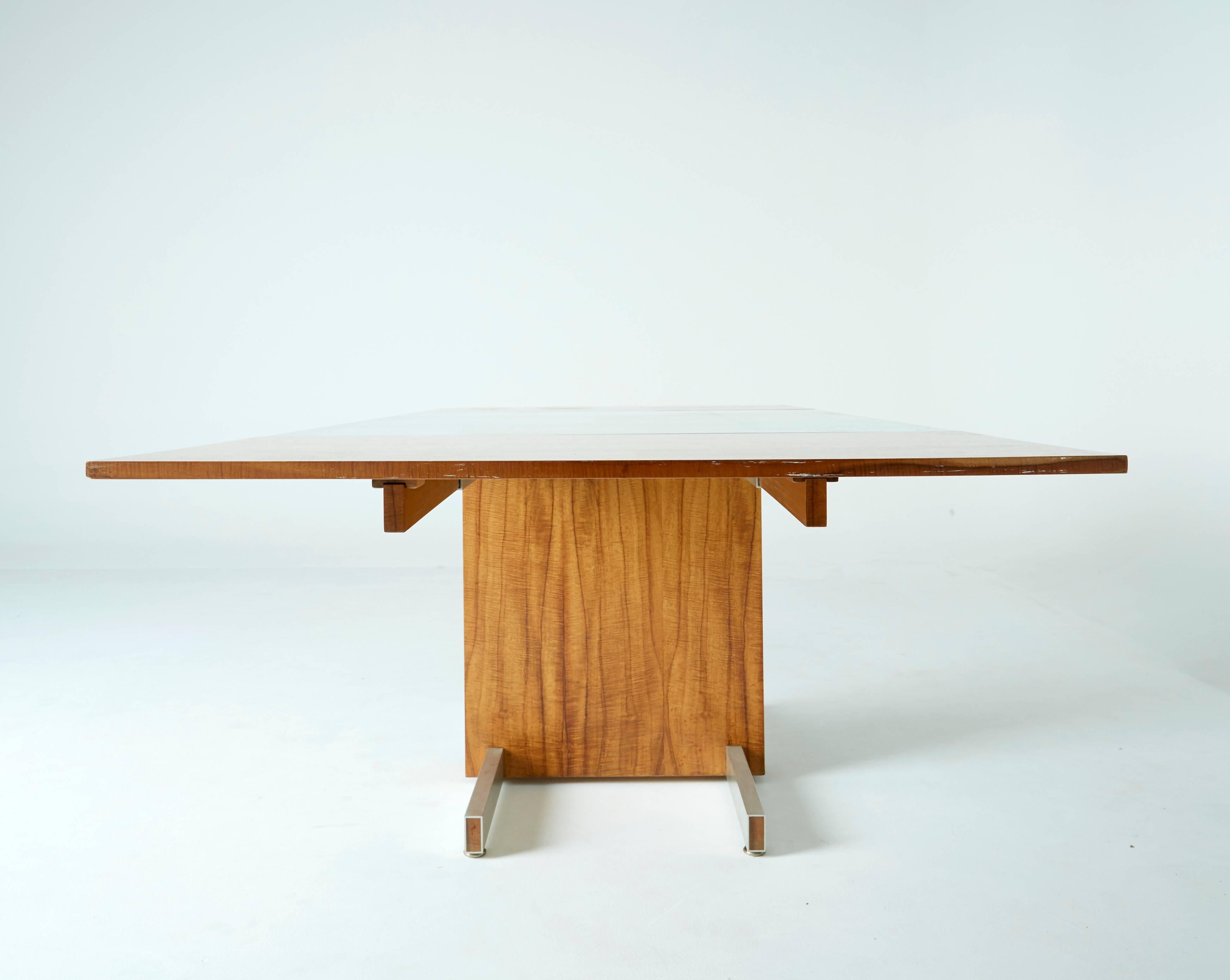 Brushed Vladimir Kagan Expandable Glass, Aluminum and Exotic Wood Dining Table