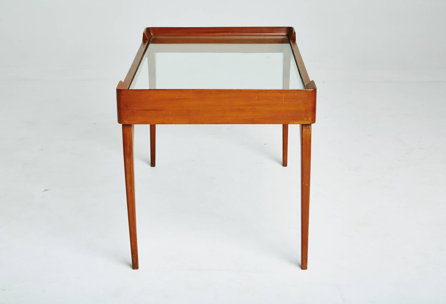 Mid-20th Century Italian Glass Top Teak Wood Coffee Table in the Style of Ico Parisi