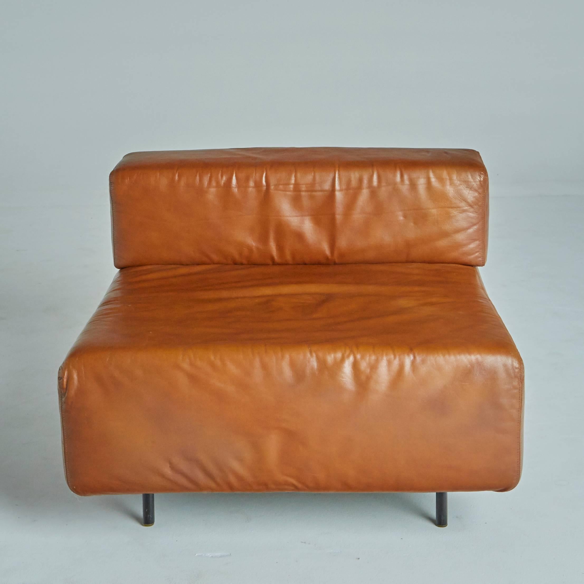 Harvey Probber 'Cubo' Leather Sectional Sofa or Lounge Chairs, Set of 4 (Four) In Excellent Condition In Los Angeles, CA