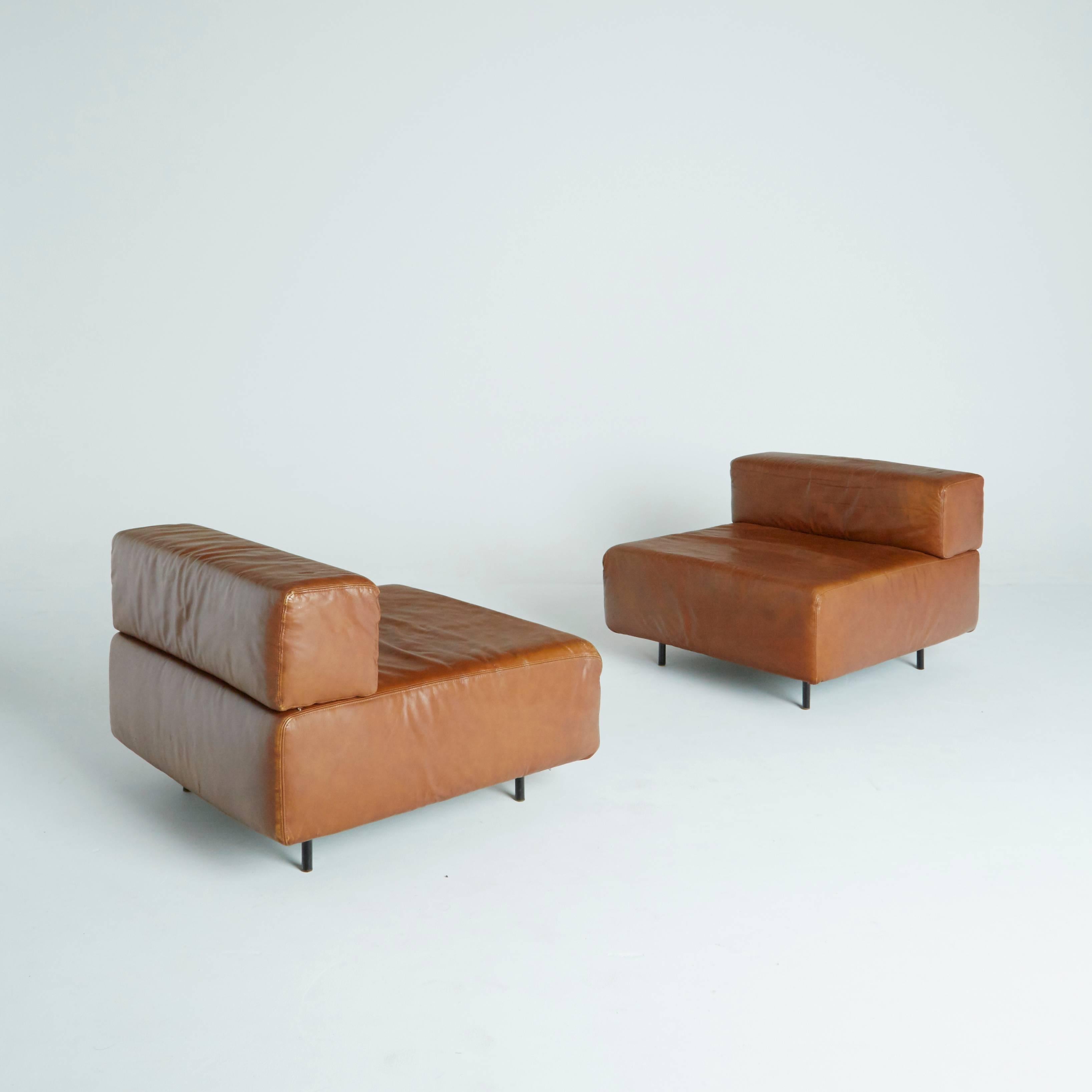 Mid-Century Modern Harvey Probber 'Cubo' Leather Sectional Sofa or Lounge Chairs, Set of 4 (Four)