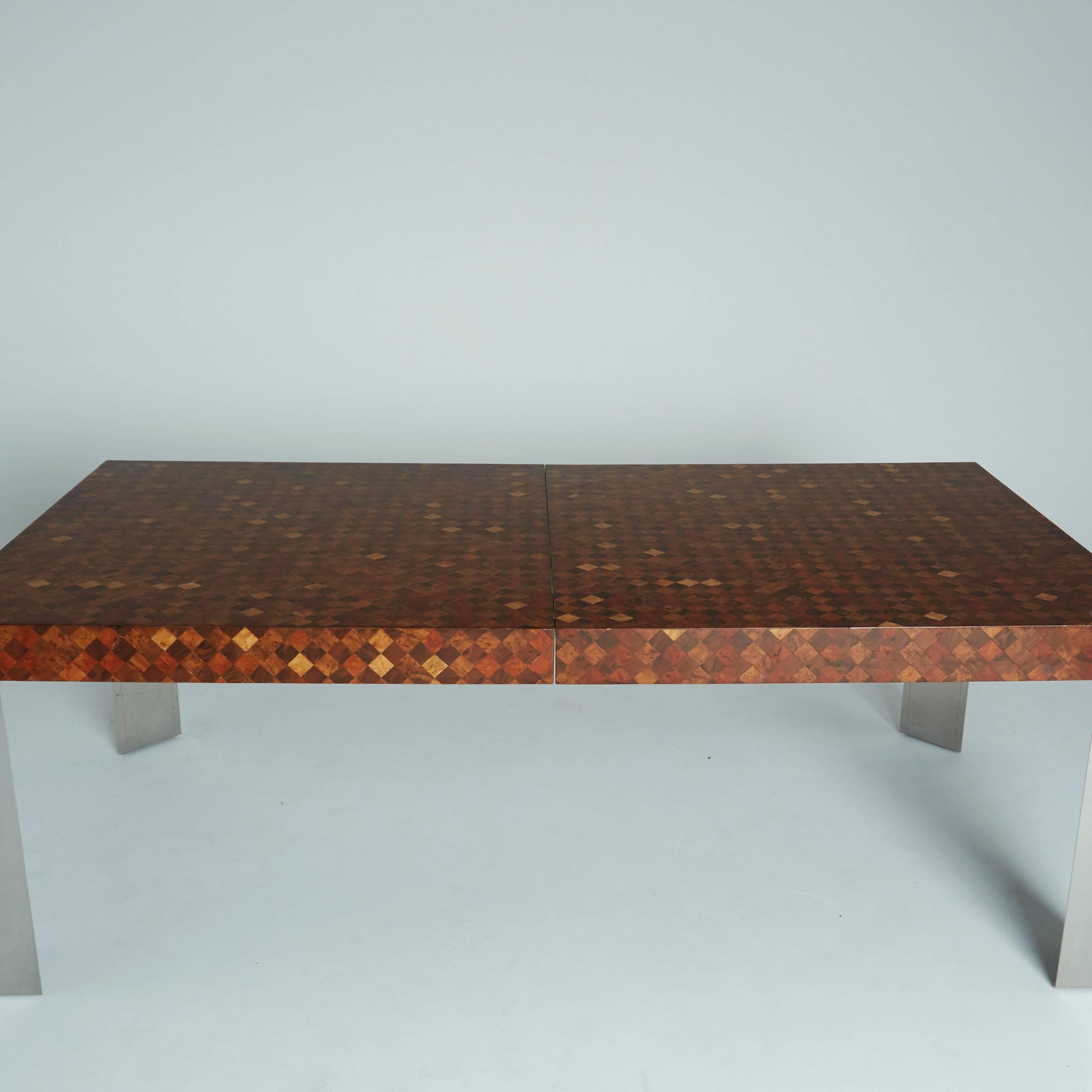 American Exotic Patchwork Wood Dining Table by Paul Evans for Directional ca 1970