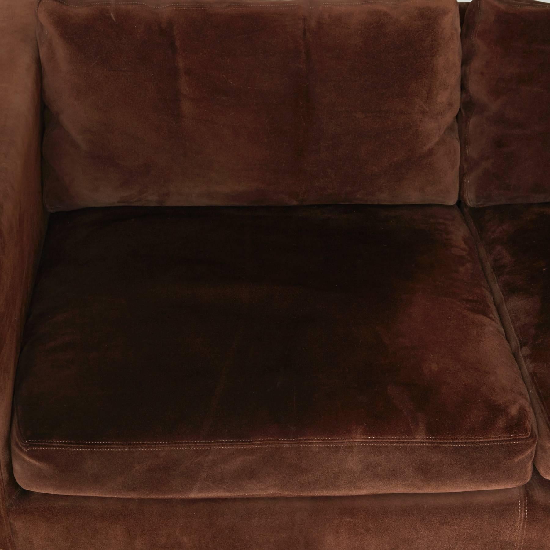 Brown Suede and Chrome Settee in the Style of Milo Baughman - ON SALE In Excellent Condition In Los Angeles, CA