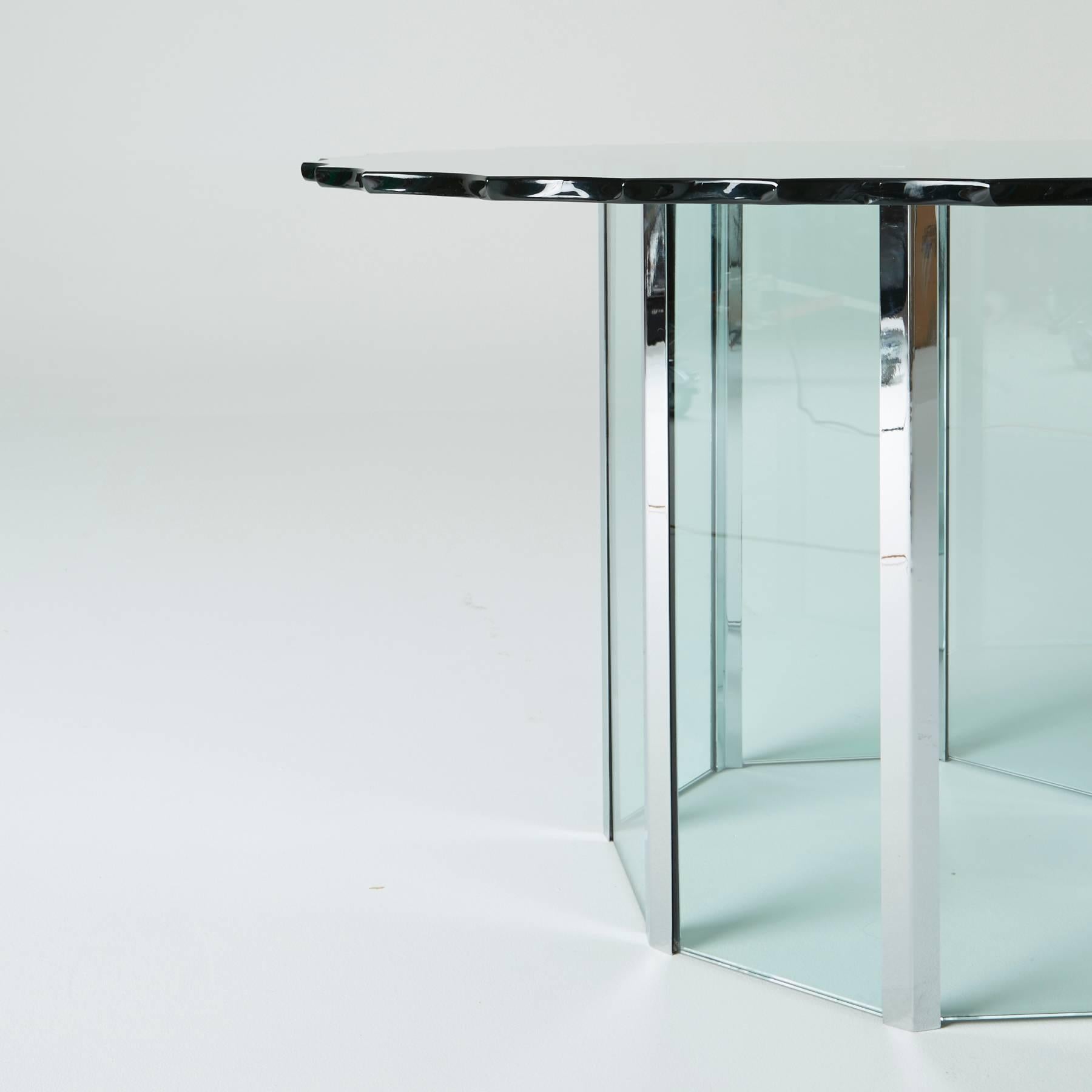 Mid-Century Modern Pace Collection Custom 'Chipped Glass' and Chrome Table 