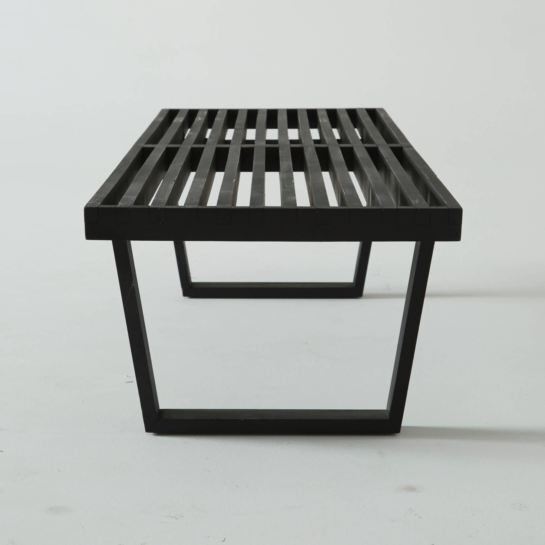 Mid-20th Century Black Slatted Wood Bench by George Nelson for Herman Miller