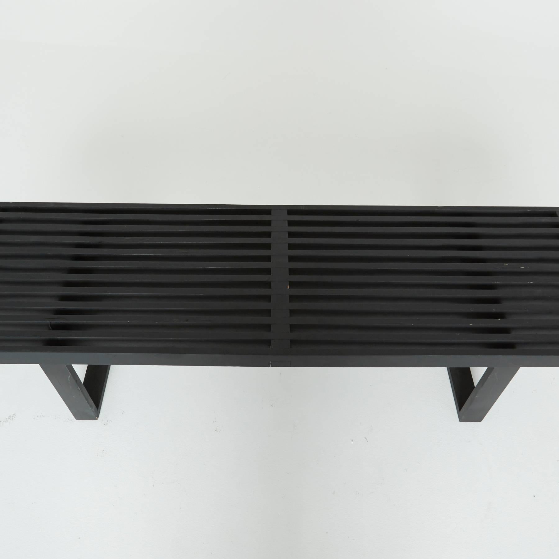 Mid-Century Modern Black Slatted Wood Bench by George Nelson for Herman Miller