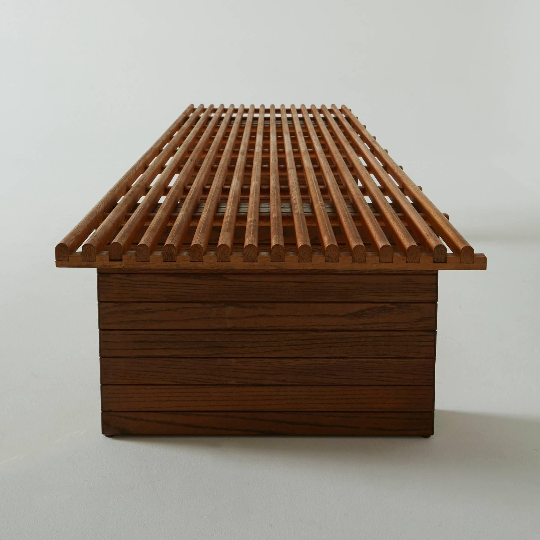 Rare Large Custom Slatted Oak Bench by Forms and Surfaces In Excellent Condition In Los Angeles, CA