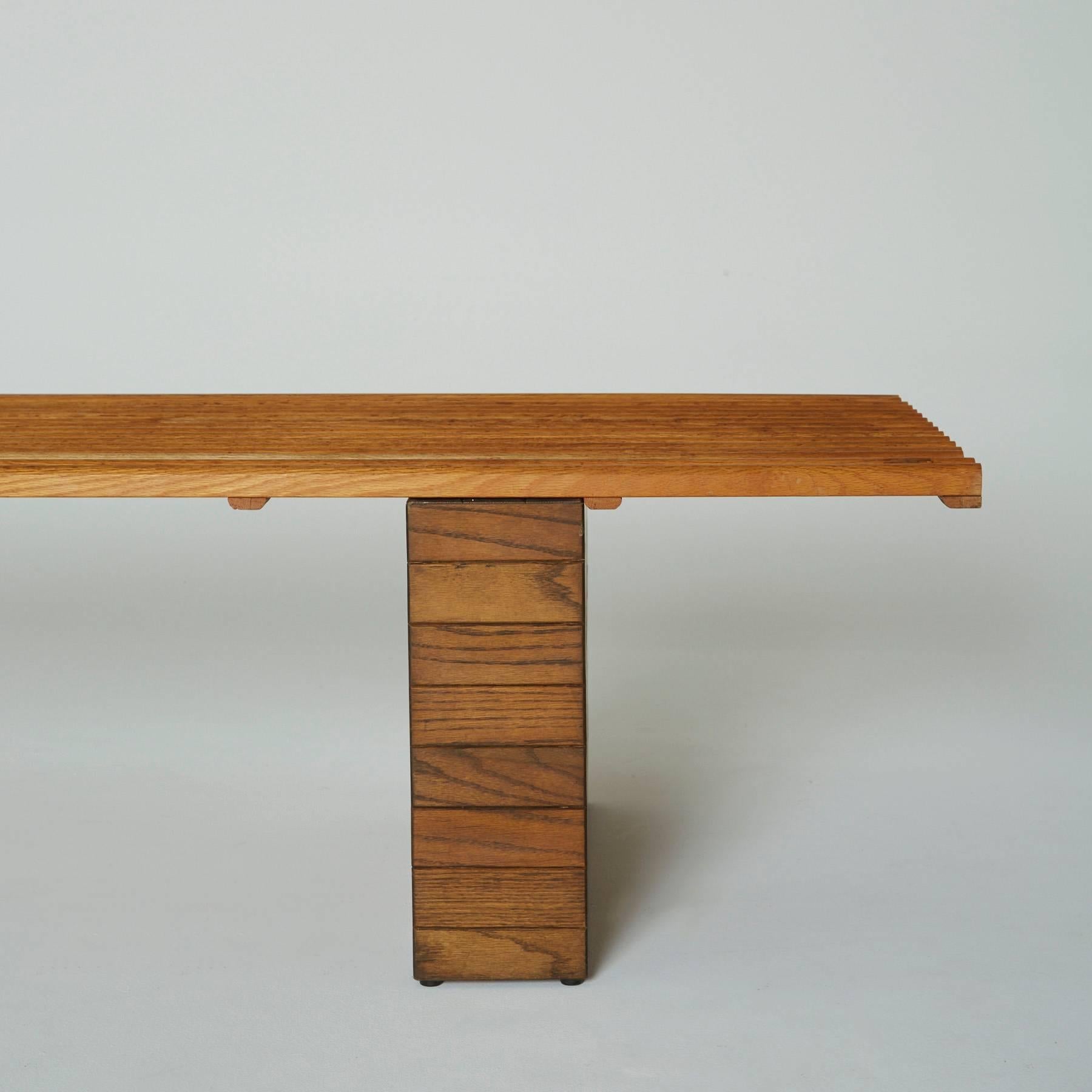 Mid-Century Modern Rare Large Custom Slatted Oak Bench by Forms and Surfaces
