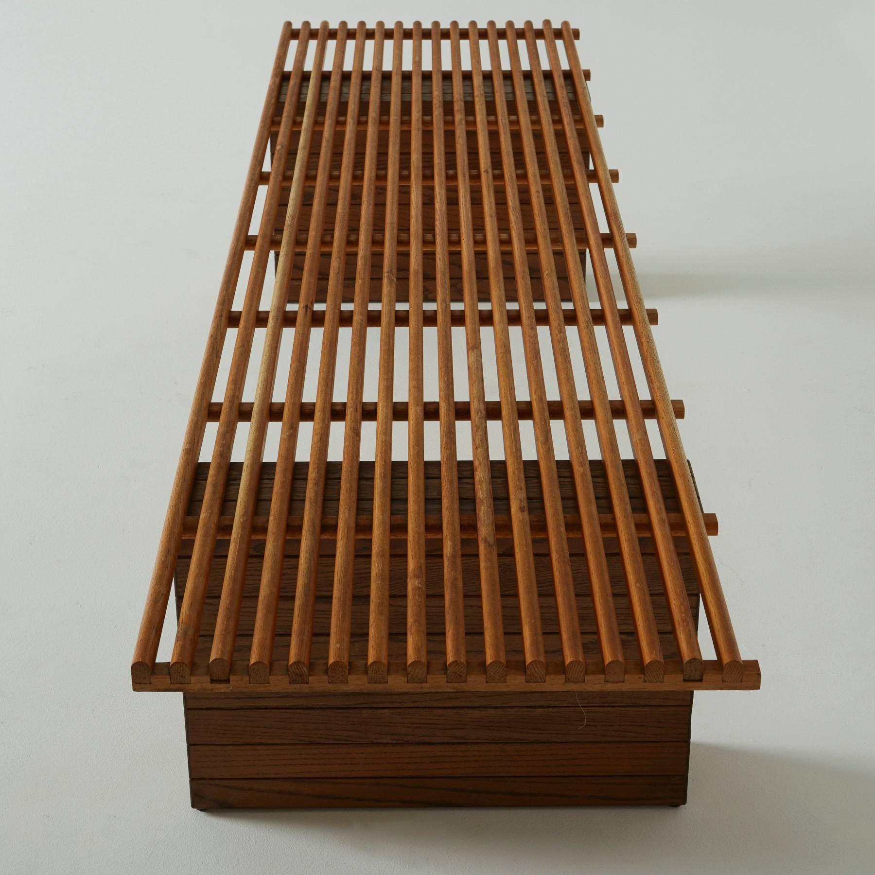 Mid-20th Century Rare Large Custom Slatted Oak Bench by Forms and Surfaces
