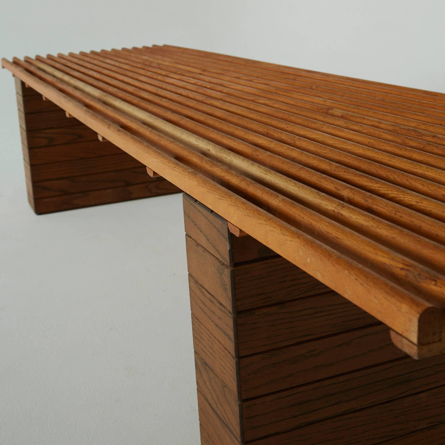 American Rare Large Custom Slatted Oak Bench by Forms and Surfaces