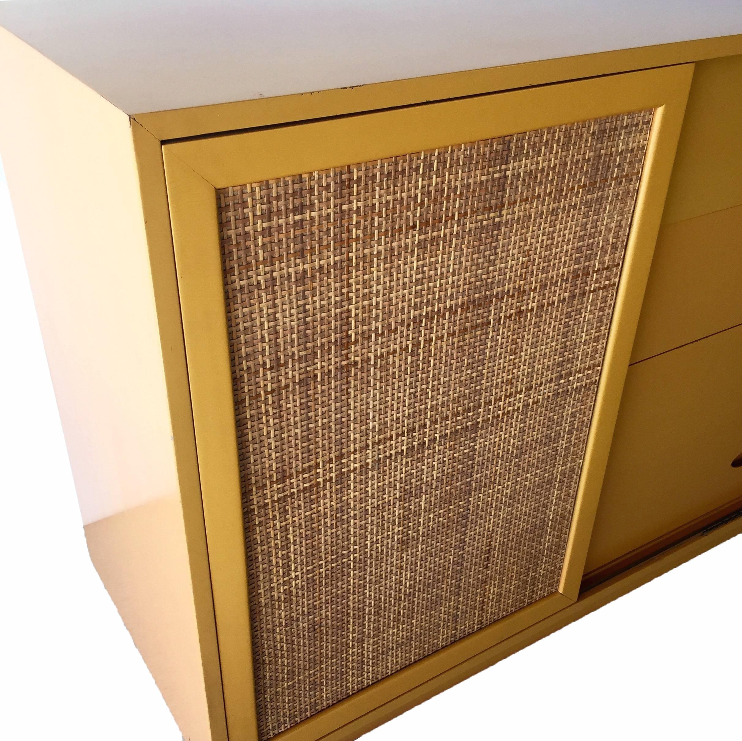 American Harvey Probber Lacquered Credenza or Sideboard with Caning 