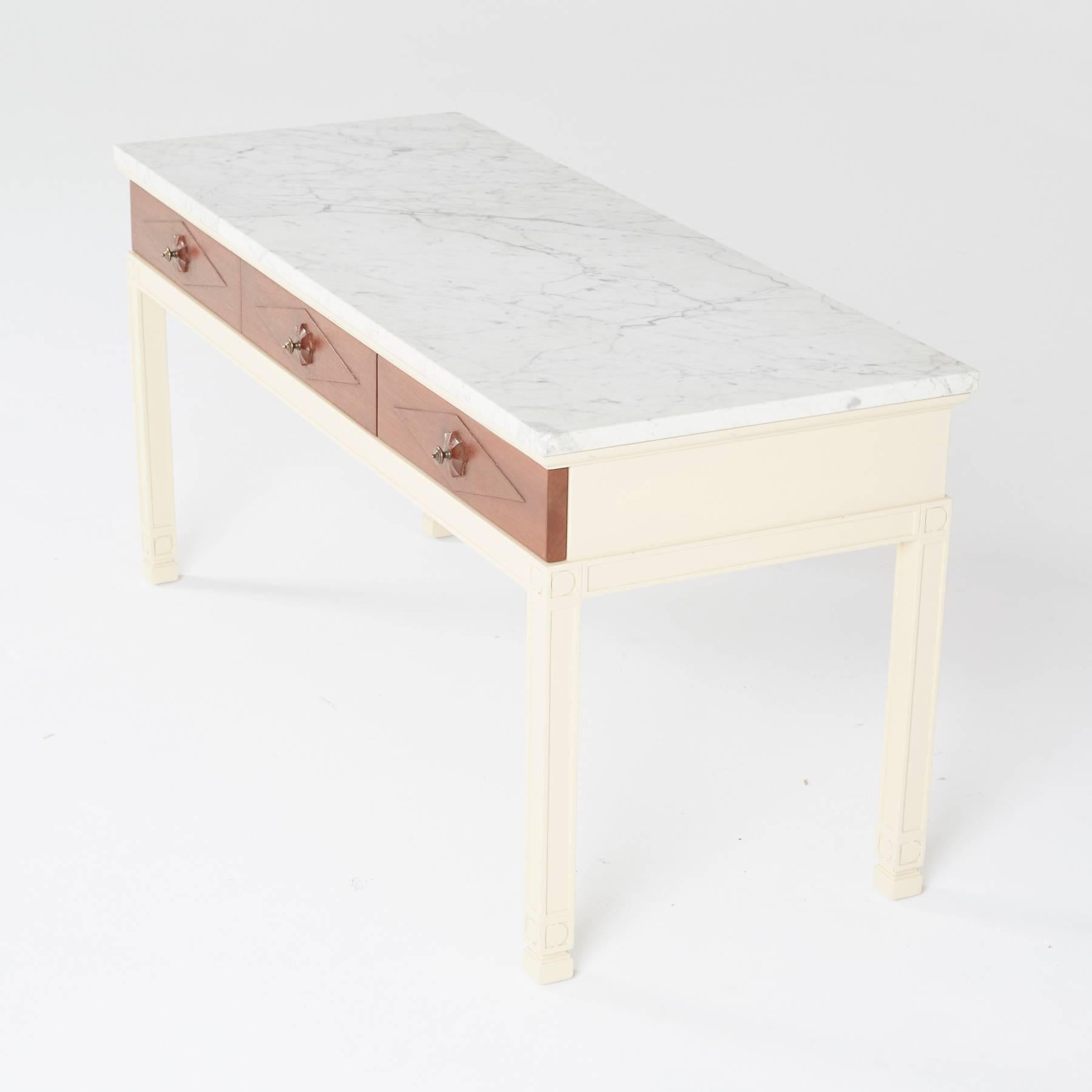 Art Deco 1940s Grosfeld House White Marble Console Table, Restored