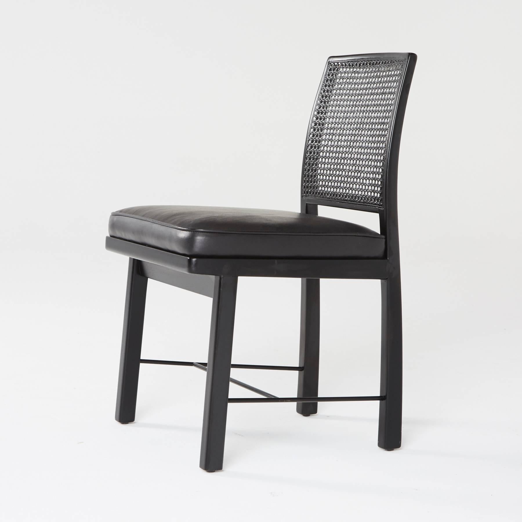 Mid-Century Modern Ebonized Edward Wormley for Dunbar Leather Side Chairs, Restored