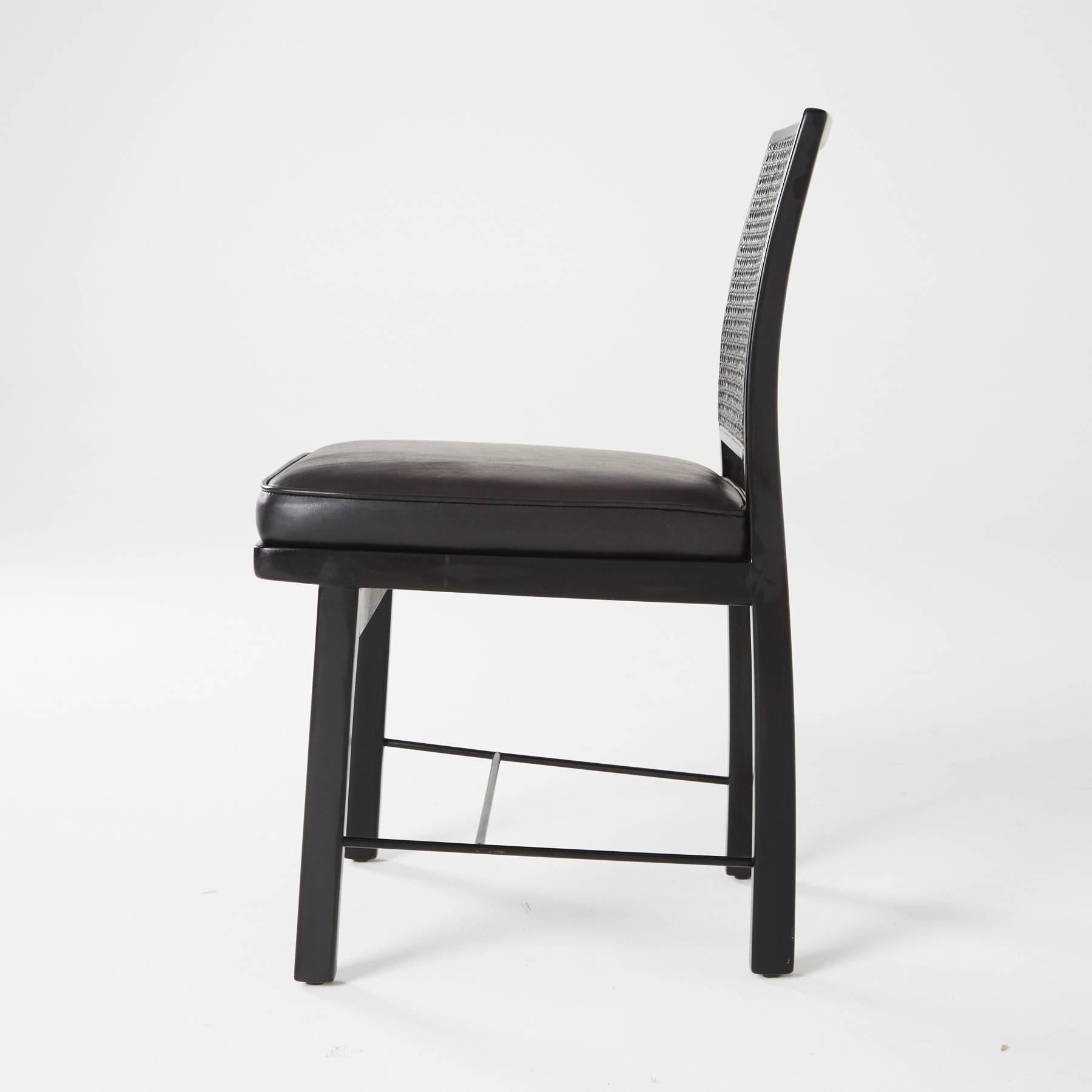 American Ebonized Edward Wormley for Dunbar Leather Side Chairs, Restored