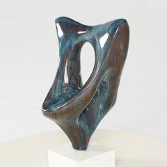 Modern Bronze Abstract Sculpture with Azure Patina, circa 1970s