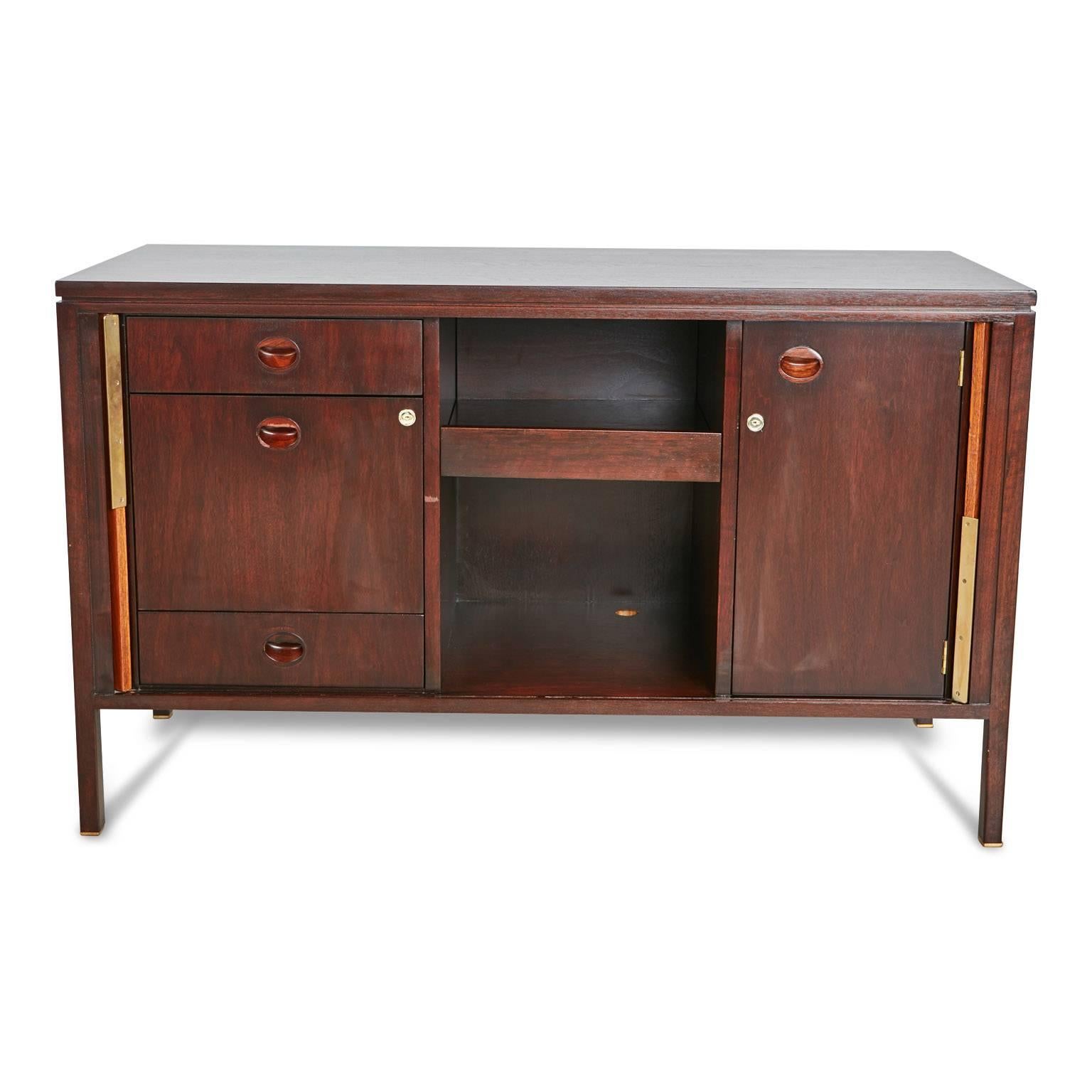 Mid-20th Century Edward Wormley for Dunbar Tambour Credenza with Pop-Up Table, circa 1960