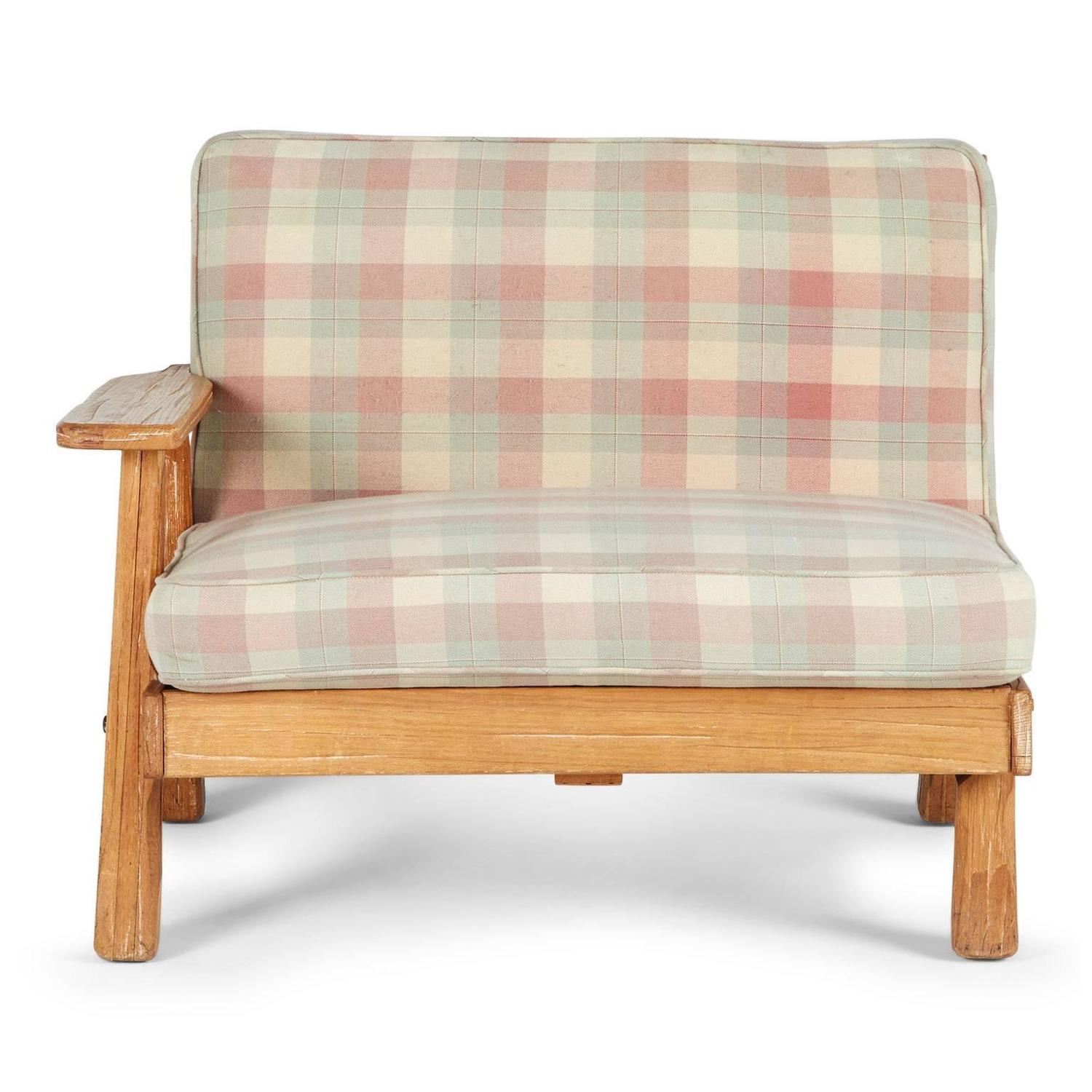 A. Brandt Ranch ThreePiece Textured Oak Seating Set, circa 1950s For