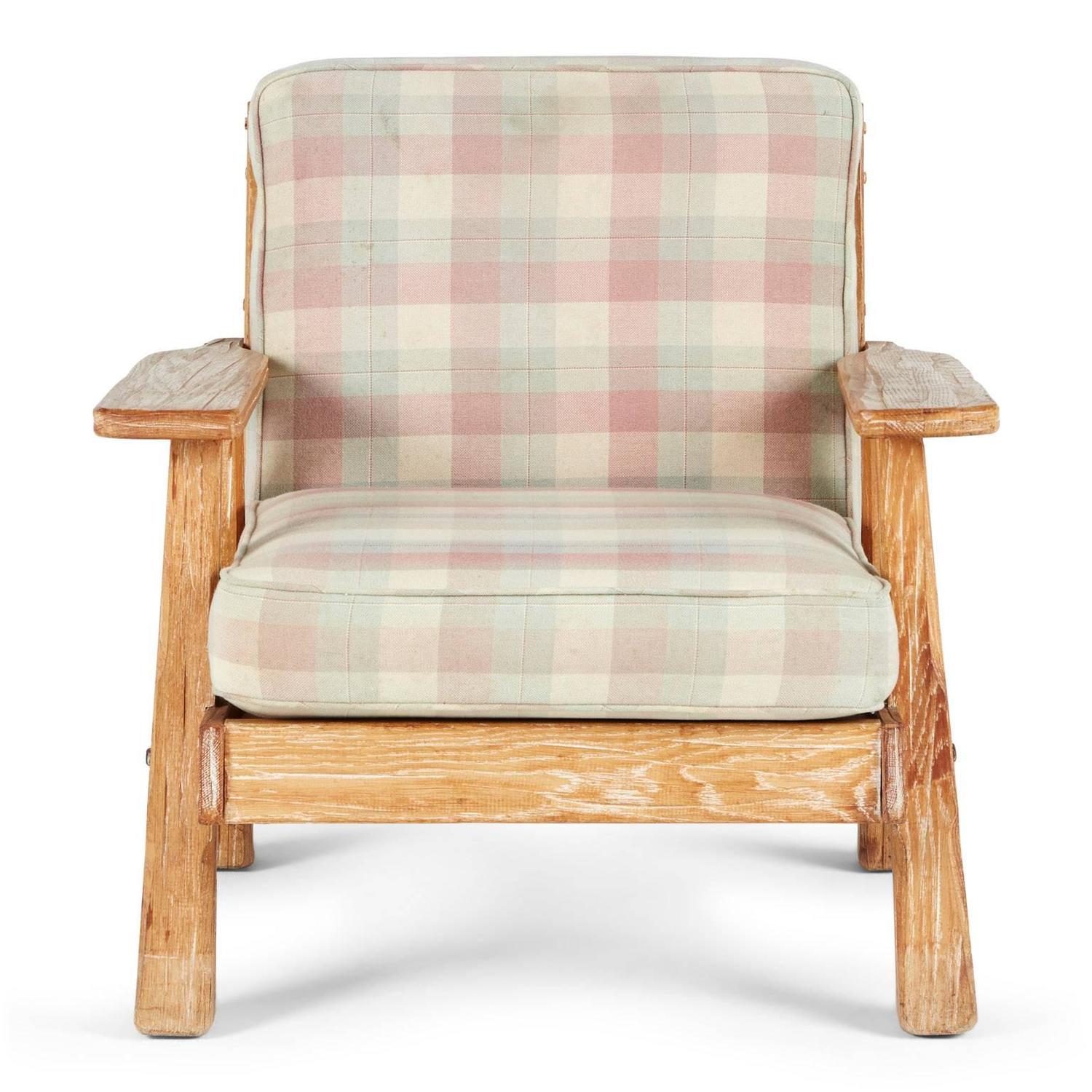 A. Brandt Ranch ThreePiece Textured Oak Seating Set, circa 1950s For