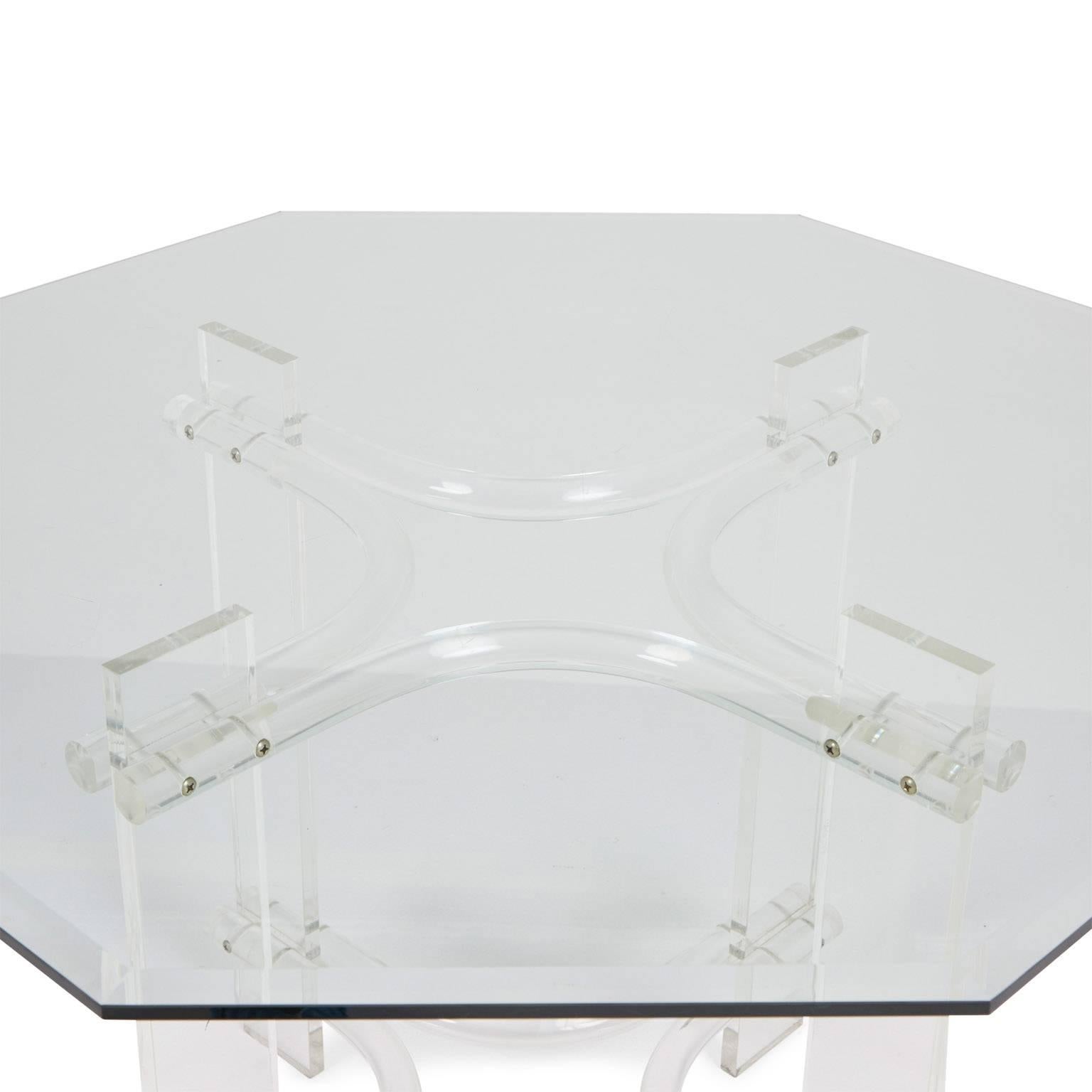 Glass Charles Hollis Jones Style Lucite Octagon Dining Table, circa 1970