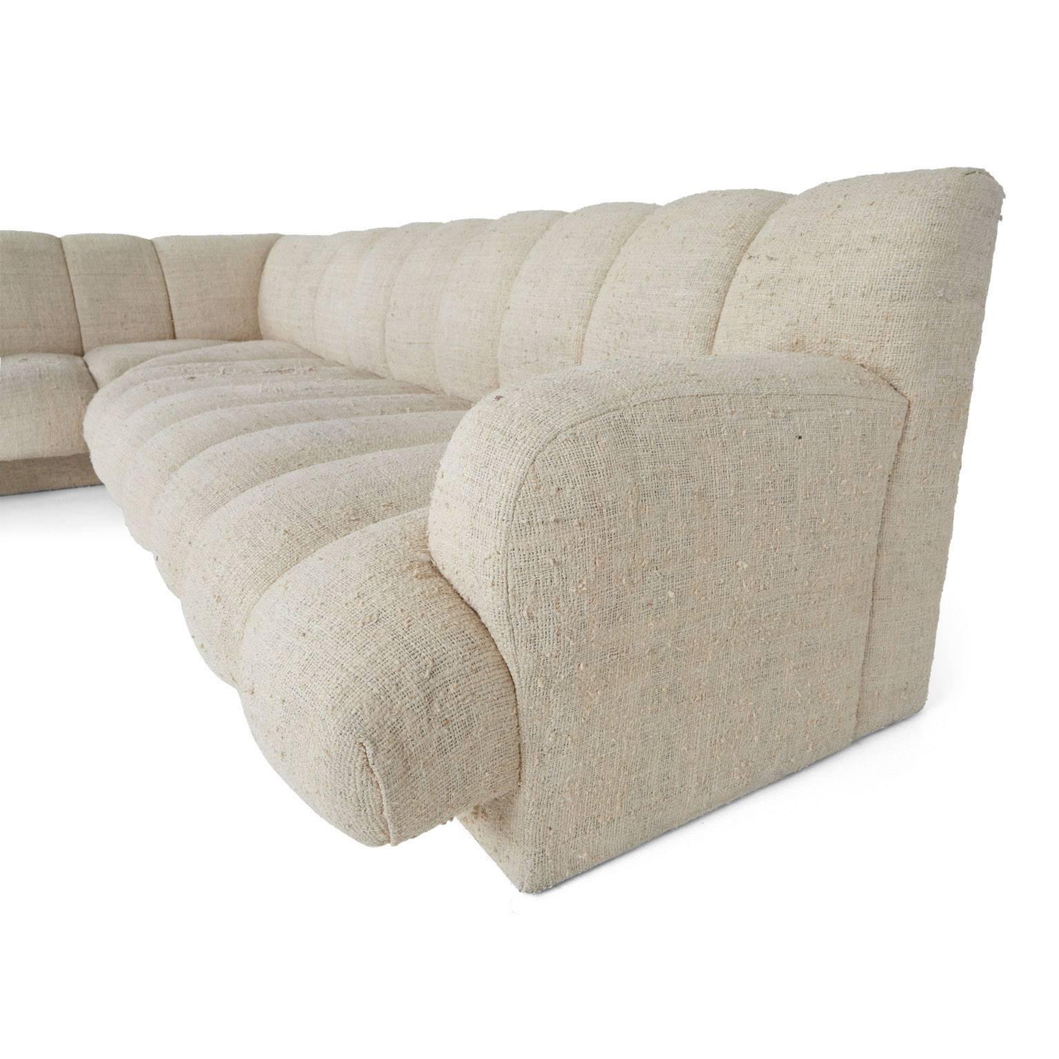 Modern Steve Chase Channel Tufted L-Shape Sectional Sofa, 1986