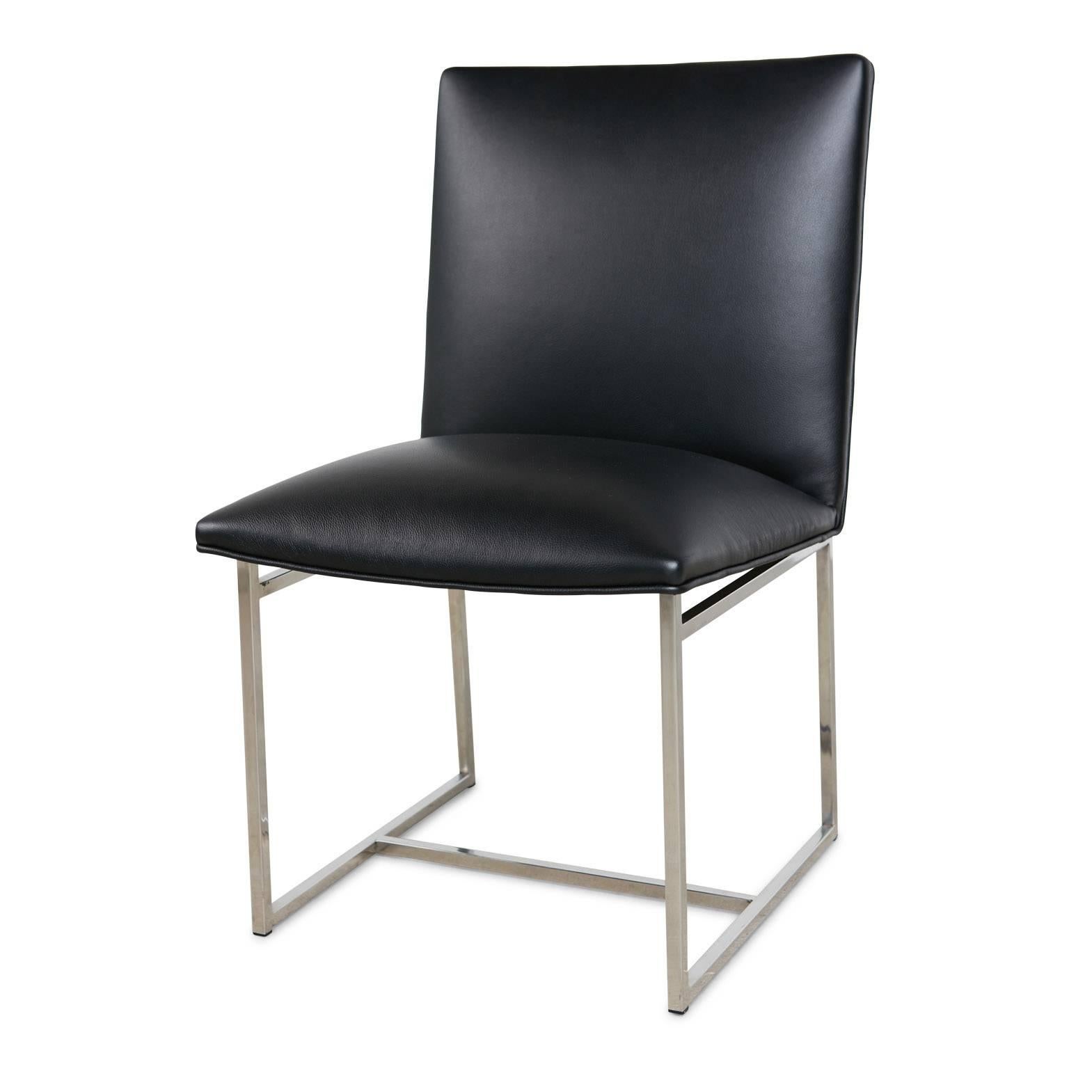 Chrome Set Milo Baughman 8 Dining Chairs Reupholstered in Edelman Leather, circa 1970