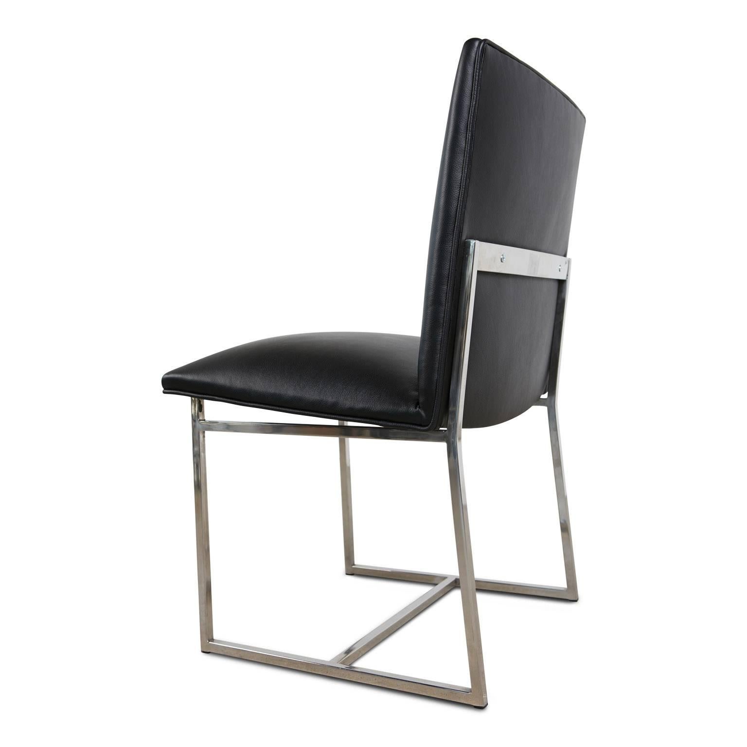 Set Milo Baughman 8 Dining Chairs Reupholstered in Edelman Leather, circa 1970 In Excellent Condition In Los Angeles, CA