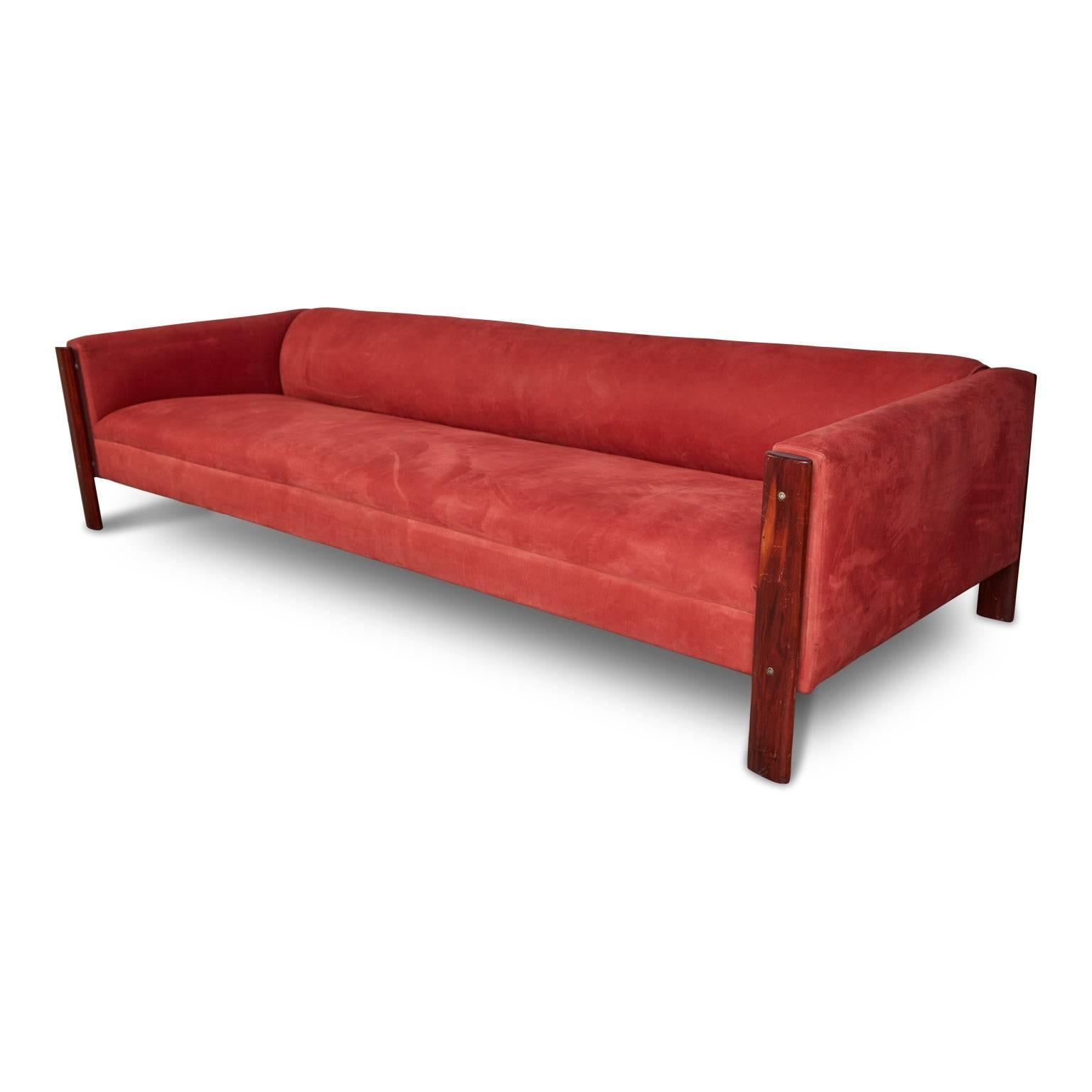 Brazilian Rosewood and Suede Sofa, circa 1960 In Excellent Condition In Los Angeles, CA