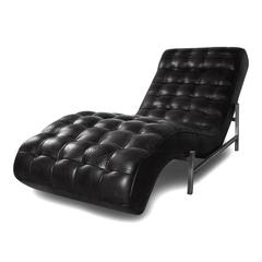 Italian Tufted Contour Chaise in Worn Leather, circa 1970