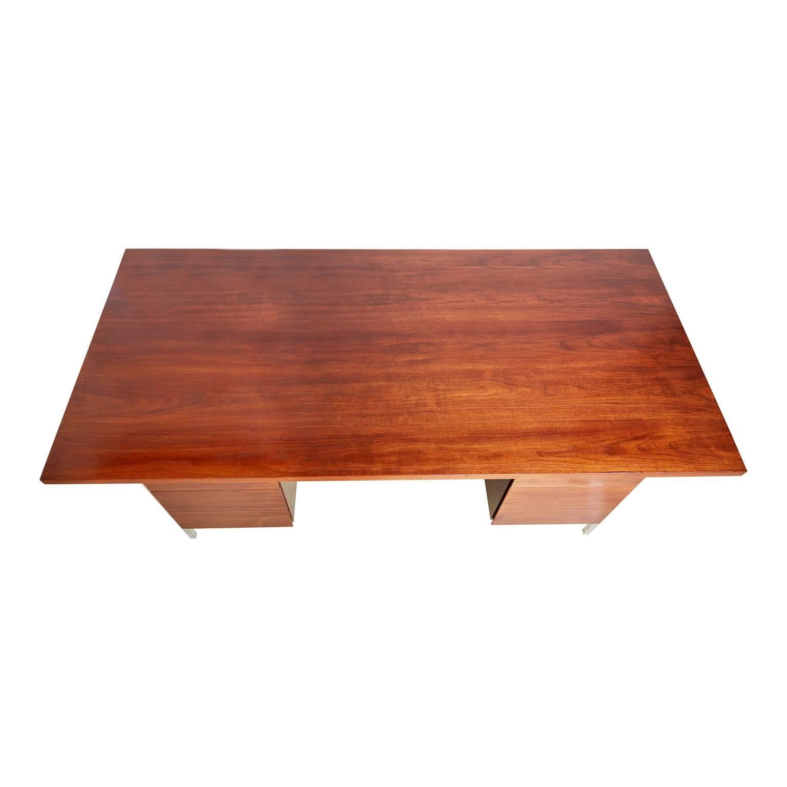 Steel Florence Knoll Model 1503 Walnut Desk for Knoll Associates, Restored, circa 1950