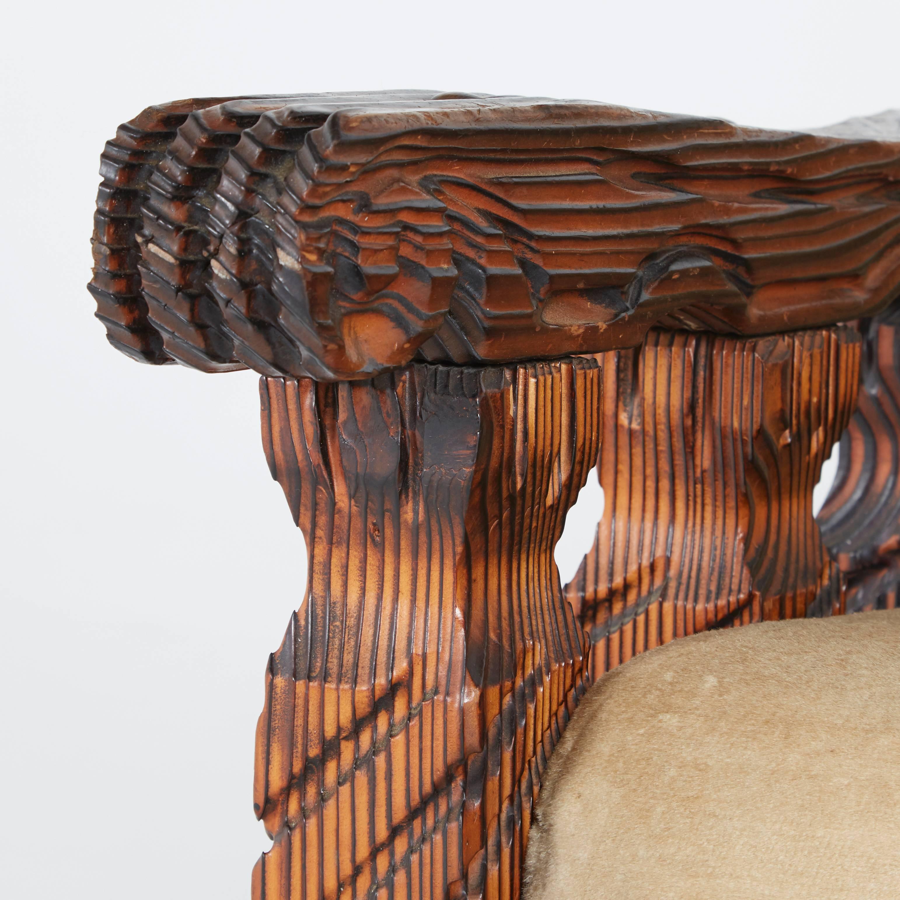 Carved Tiki Arm Chairs by William Westenhaver for WITCO, Pair, circa 1950 In Good Condition In Los Angeles, CA