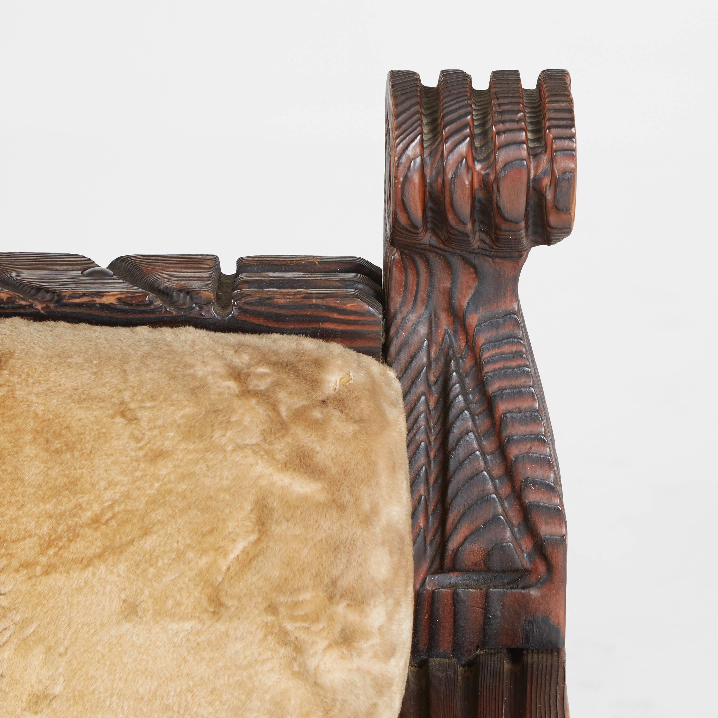 American Carved Tiki Arm Chairs by William Westenhaver for WITCO, Pair, circa 1950