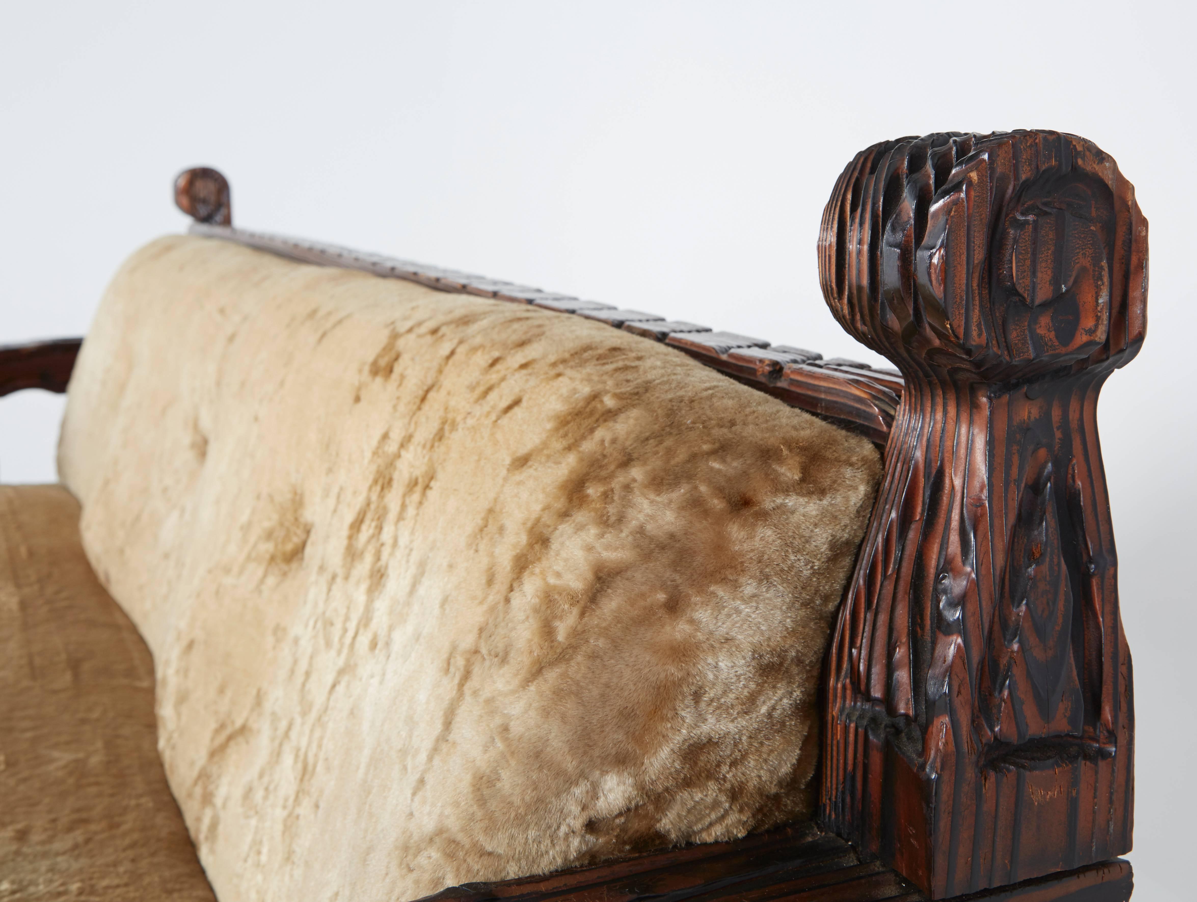 American Carved Tiki Arm Sofa by William Westenhaver for Witco, circa 1950
