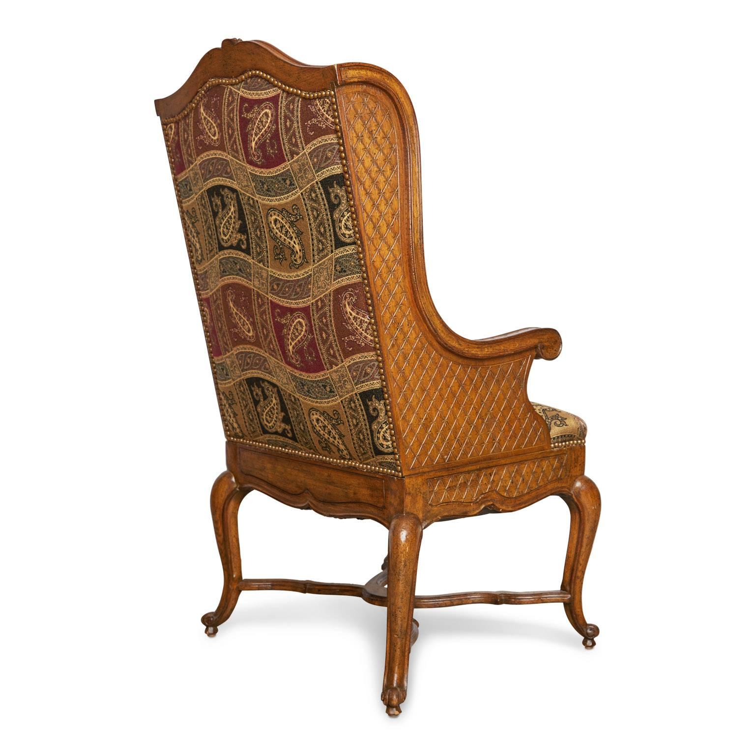19th Century French Louis XVI Style Carved Oak Wingback Chair, circa 1900