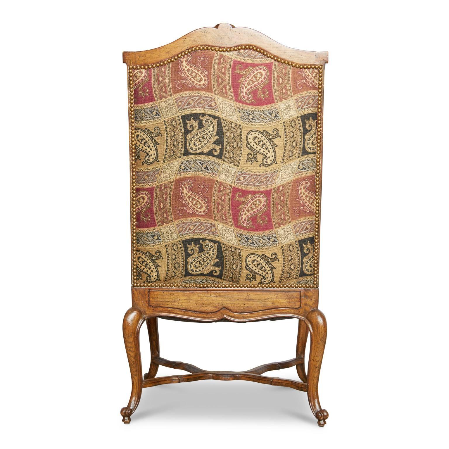 Fabric French Louis XVI Style Carved Oak Wingback Chair, circa 1900