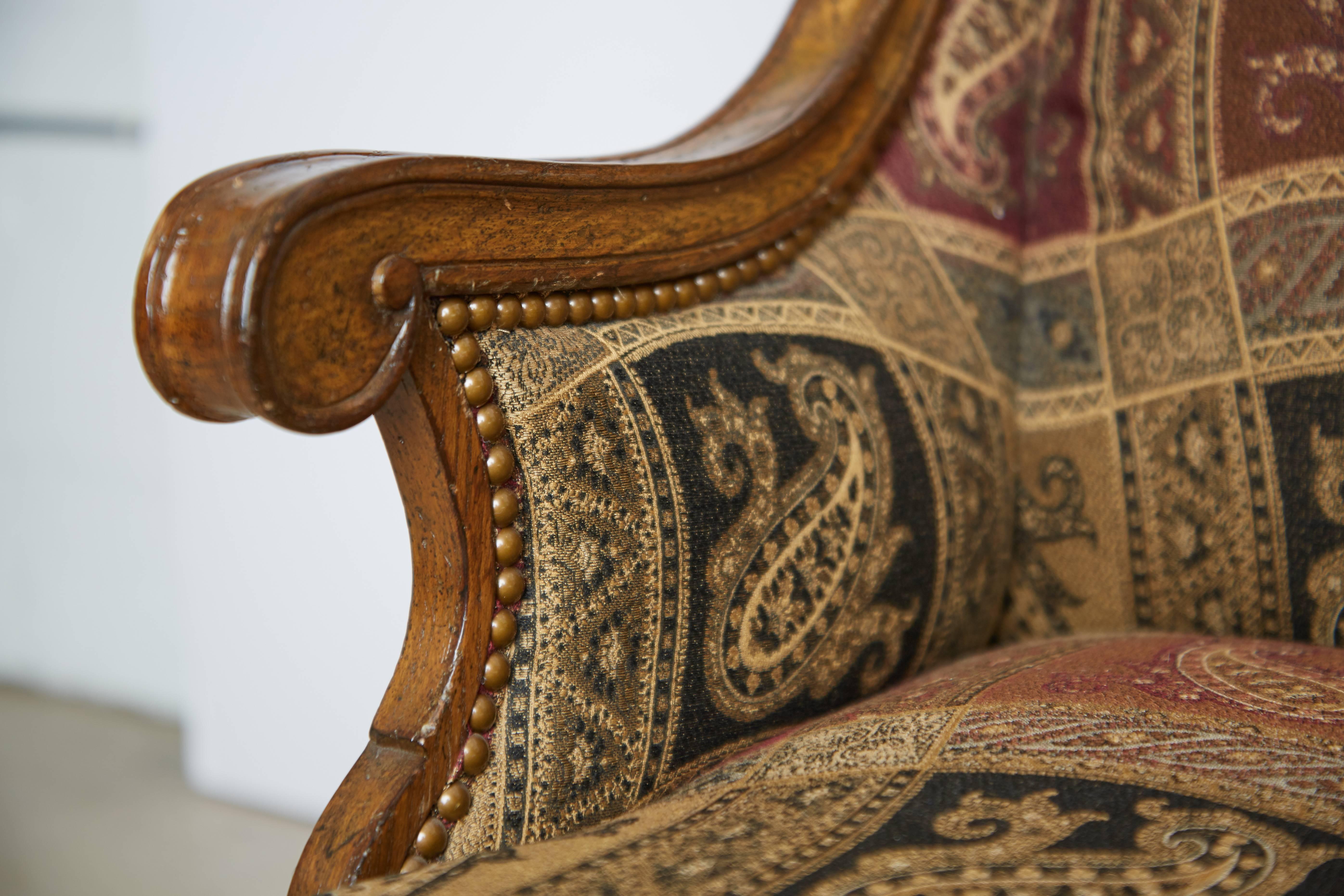 French Louis XVI Style Carved Oak Wingback Chair, circa 1900 1