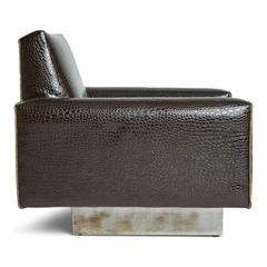 French Modern Floating Cube Lounge Chair on Metal Plinth Base, circa 1970