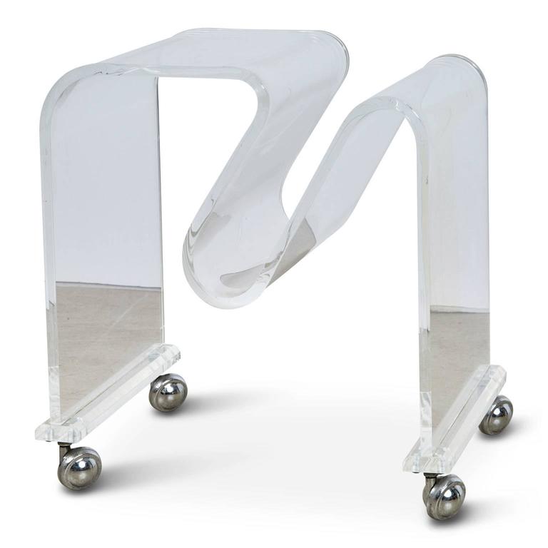 Bent Lucite Magazine Rack or Side Table on Casters, circa 1960 at 1stDibs acrylic side table