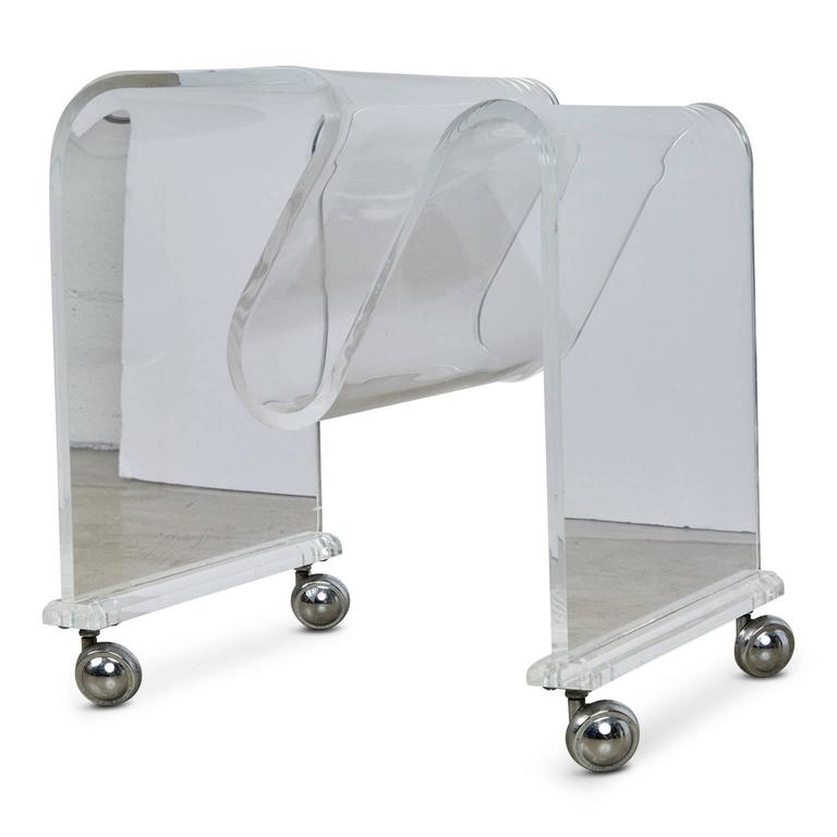 Bent Lucite Magazine Rack or Side Table on Casters, circa 1960 at 1stDibs acrylic side table