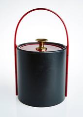 Amber Lucite, Brass and Leatherette Art Deco Style Ice Bucket, circa 1980