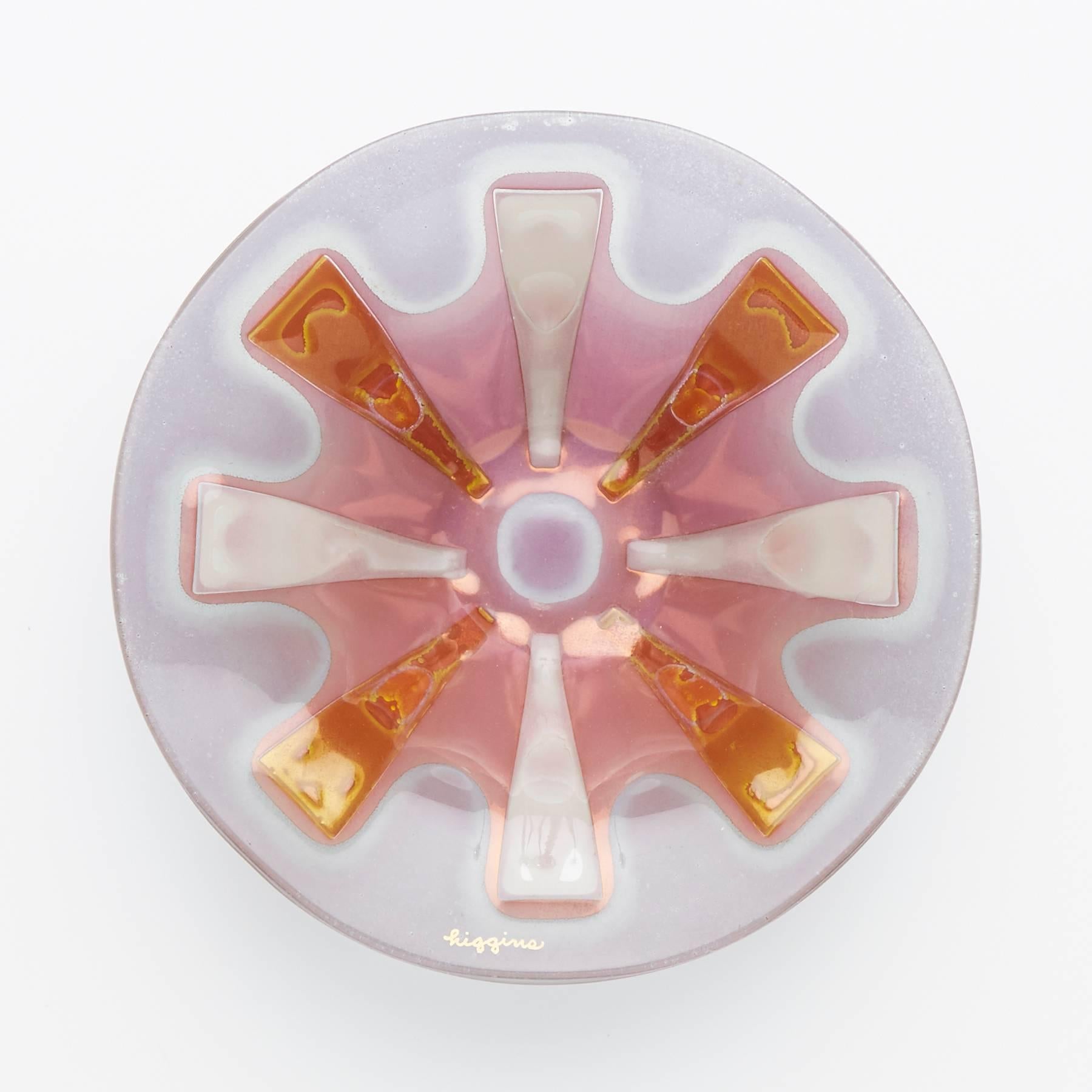 American Set of Three, Round Fused Glass Dishes by Higgins Studio, circa 1950