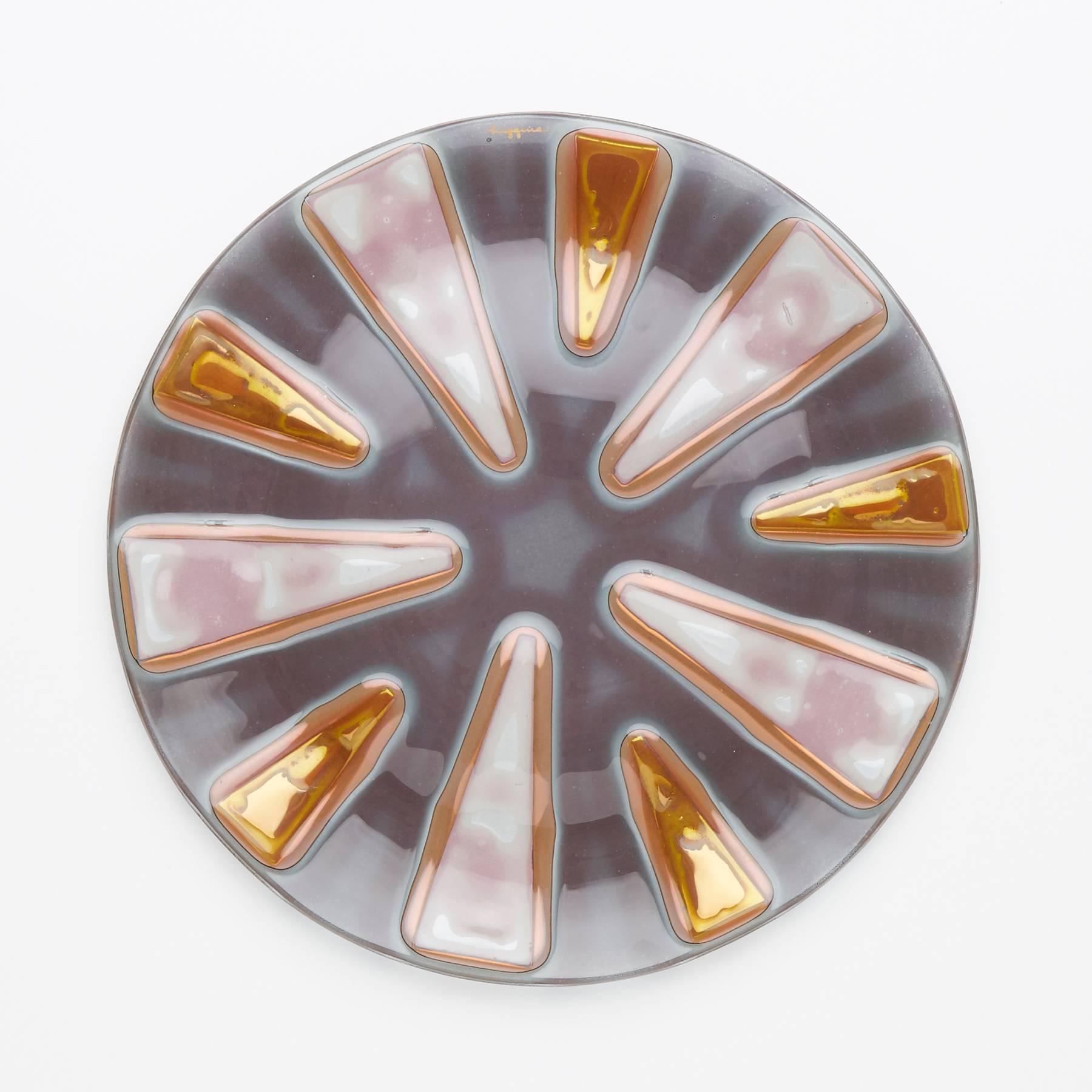 Mid-Century Modern Set of Three, Round Fused Glass Dishes by Higgins Studio, circa 1950