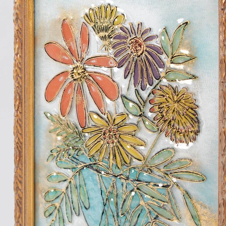 Modern Framed Fused Glass Wall Art By Higgins Studio Signed Circa 1950