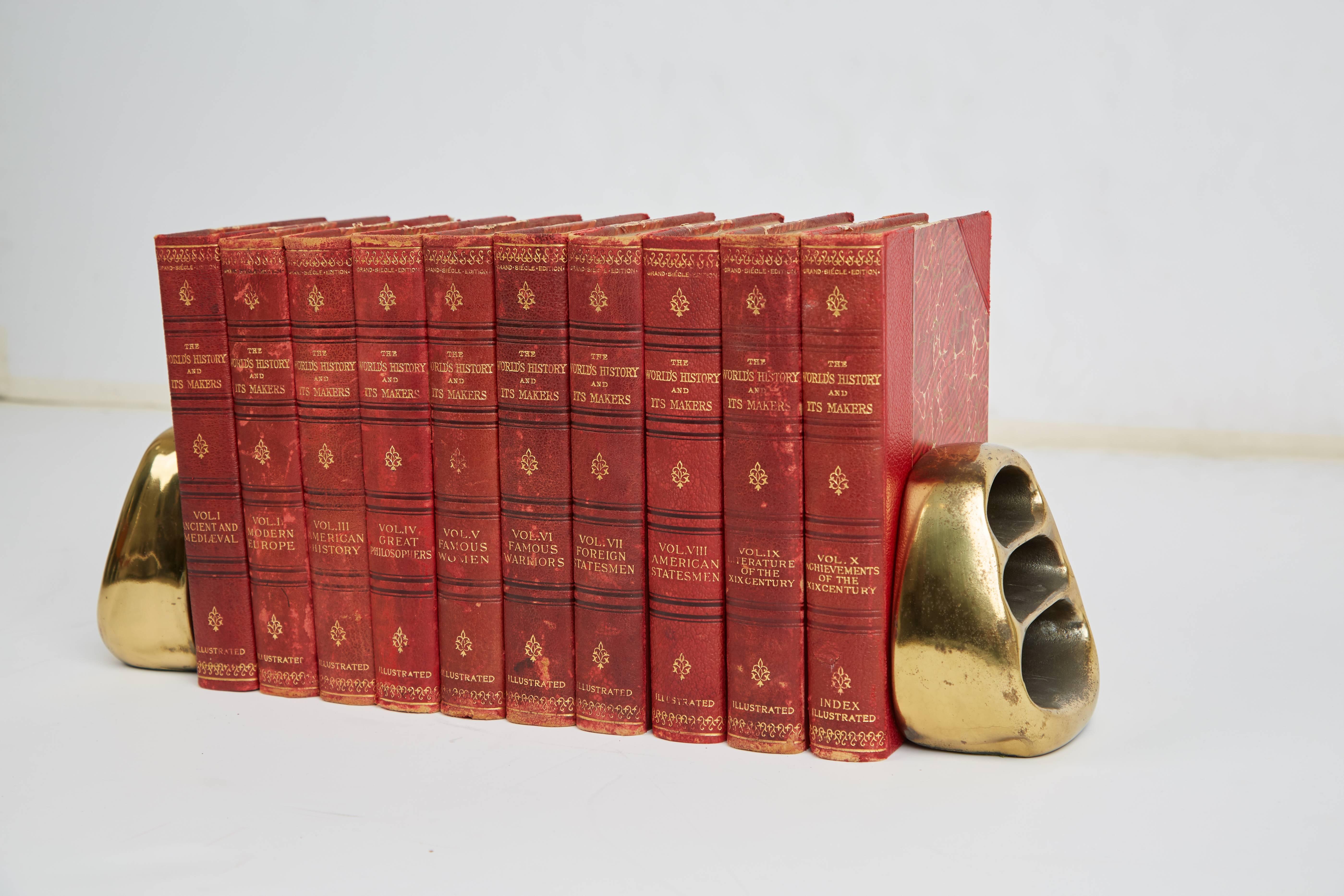 The World's History and it's Makers published by New York: E.R Dumont in 1902, copyrighted in 1899. Beautifully bound in red calf leather over marbleized boards with detailed illustrations throughout the collection. This complete set is made up of