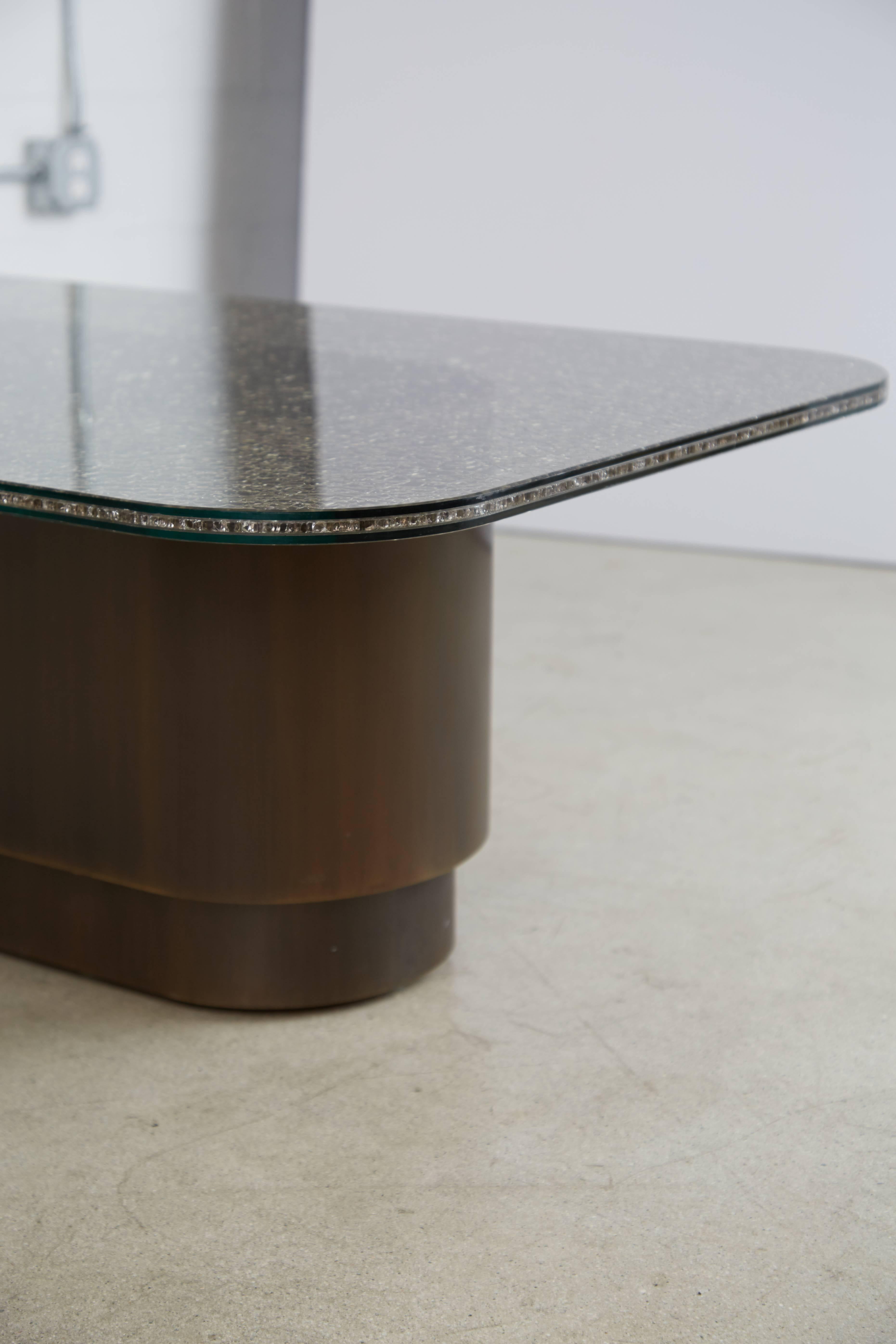 Steve Chase Bronze and Crackle Glass Coffee or Cocktail Table, circa 1970 In Good Condition In Los Angeles, CA