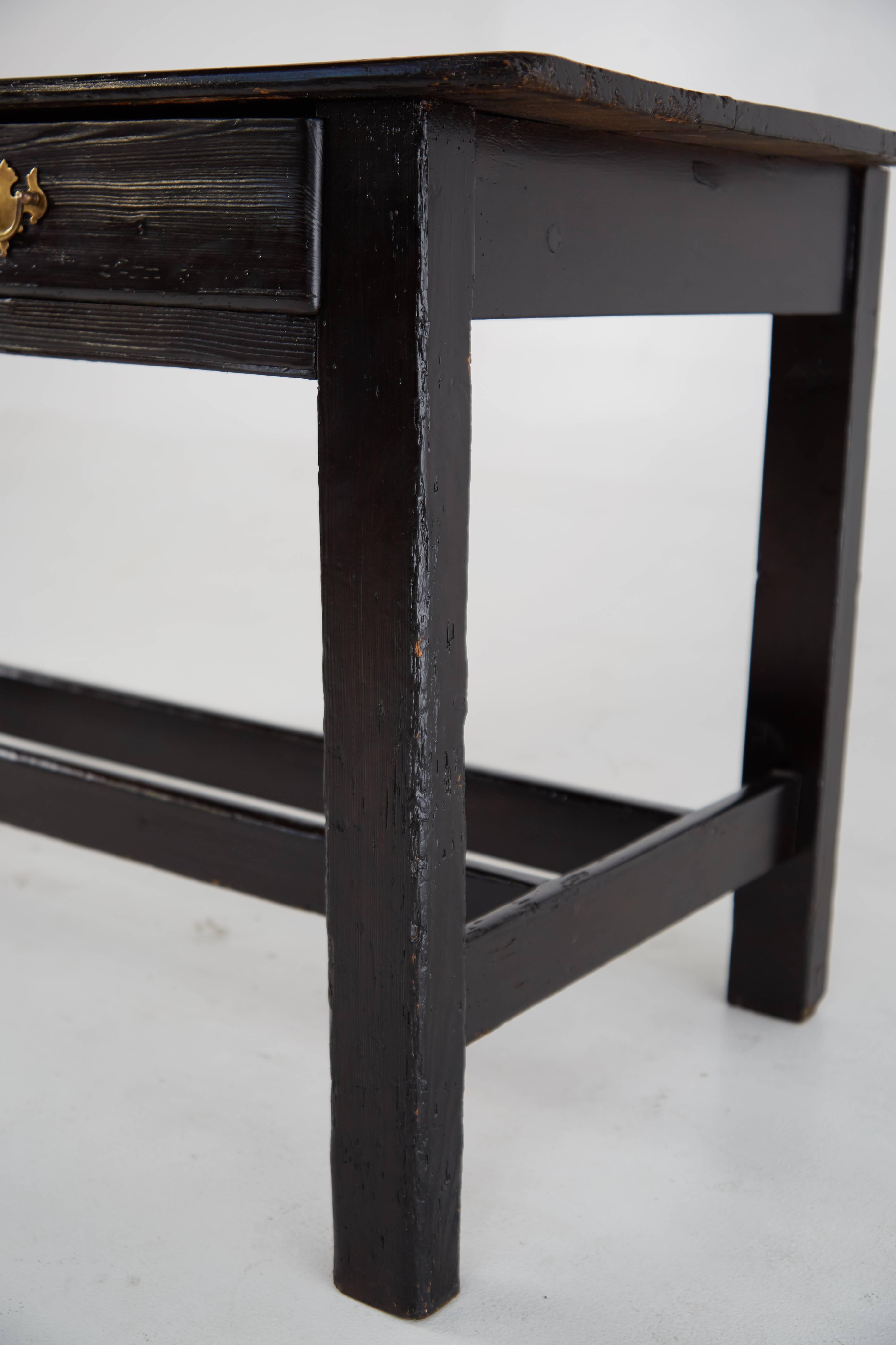 Vintage Black Lacquered Wooden Desk with Brass Hardware 1