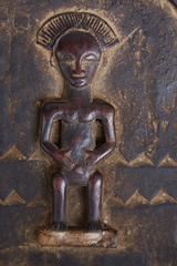 Petite African Wooden Granary Door with Carved Motifs