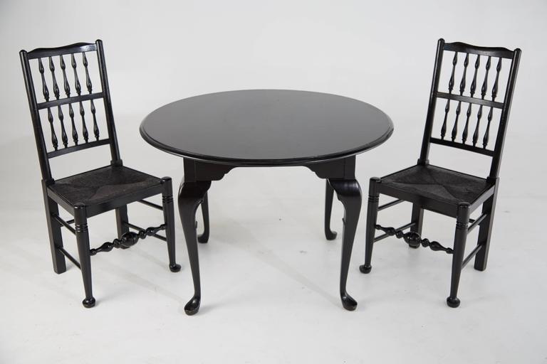 Black Lacquer Colonial Revival Queen Anne Style Chairs And Table