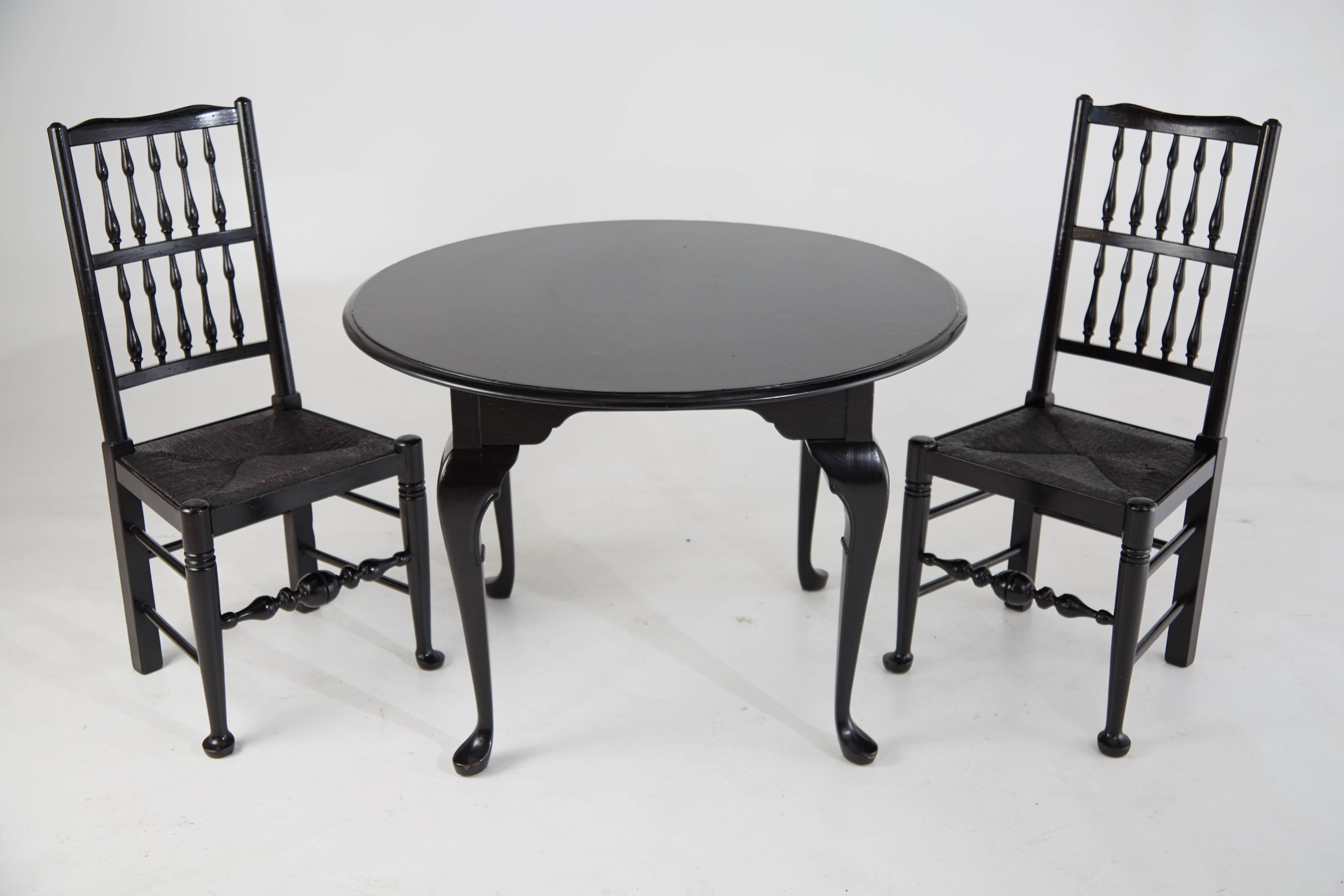 Black Lacquer Colonial Revival & Queen Anne Style Chairs and Table 1